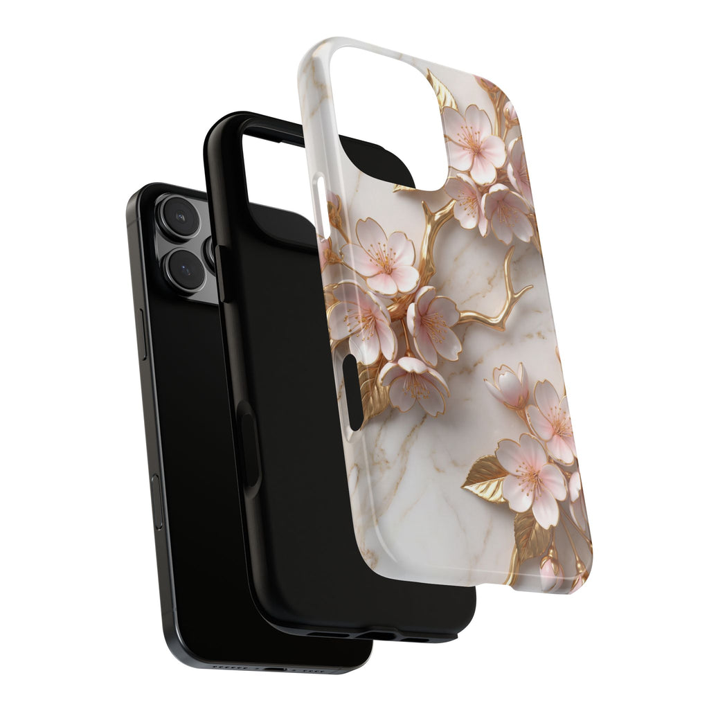 Floral Marble iPhone Case — Sakura Gold Cherry Blossom Tough Case