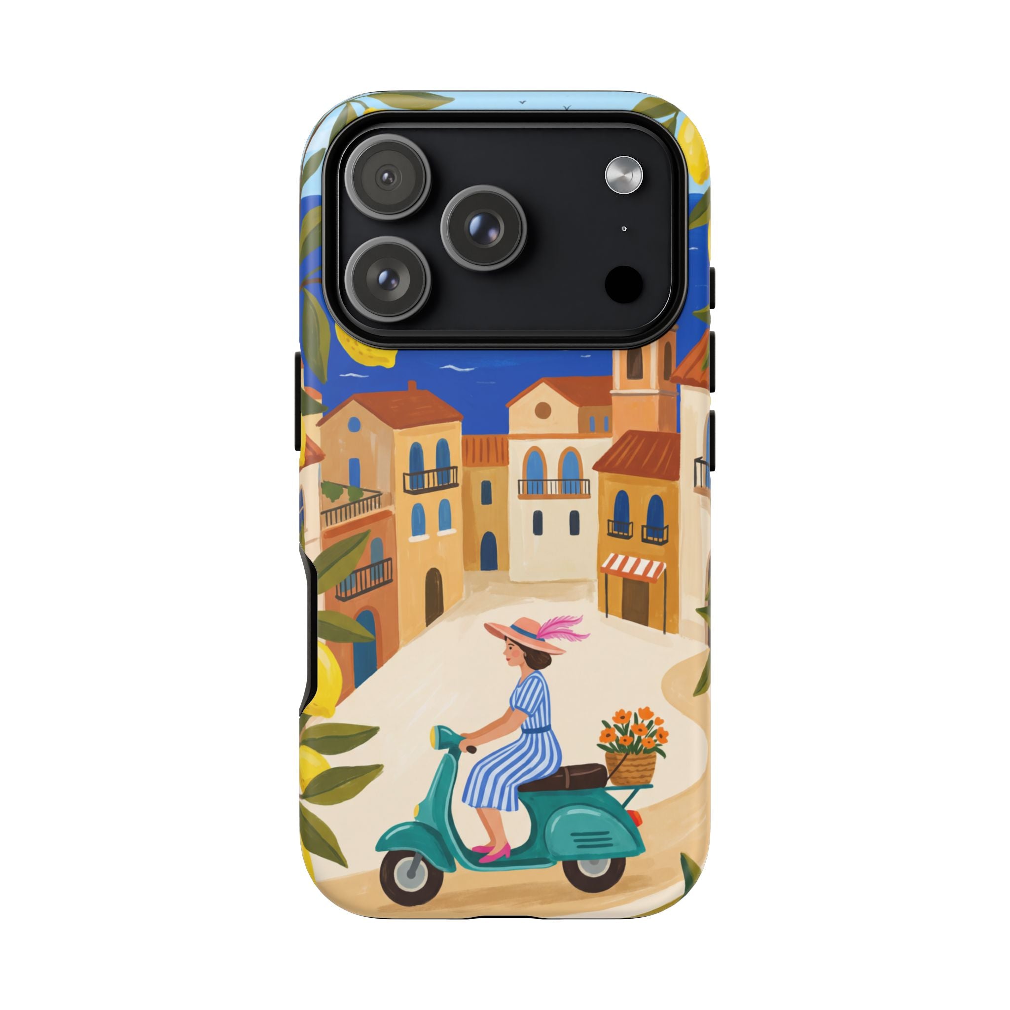 Mediterranean Scooter iPhone Case | Coastal Lemon Grove Design