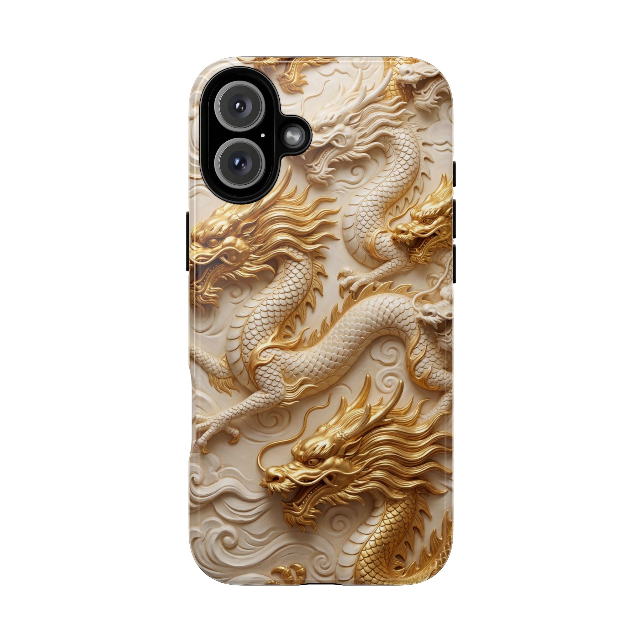 Dragon Relief iPhone Case — Gold Carved Dragon Protective Cover