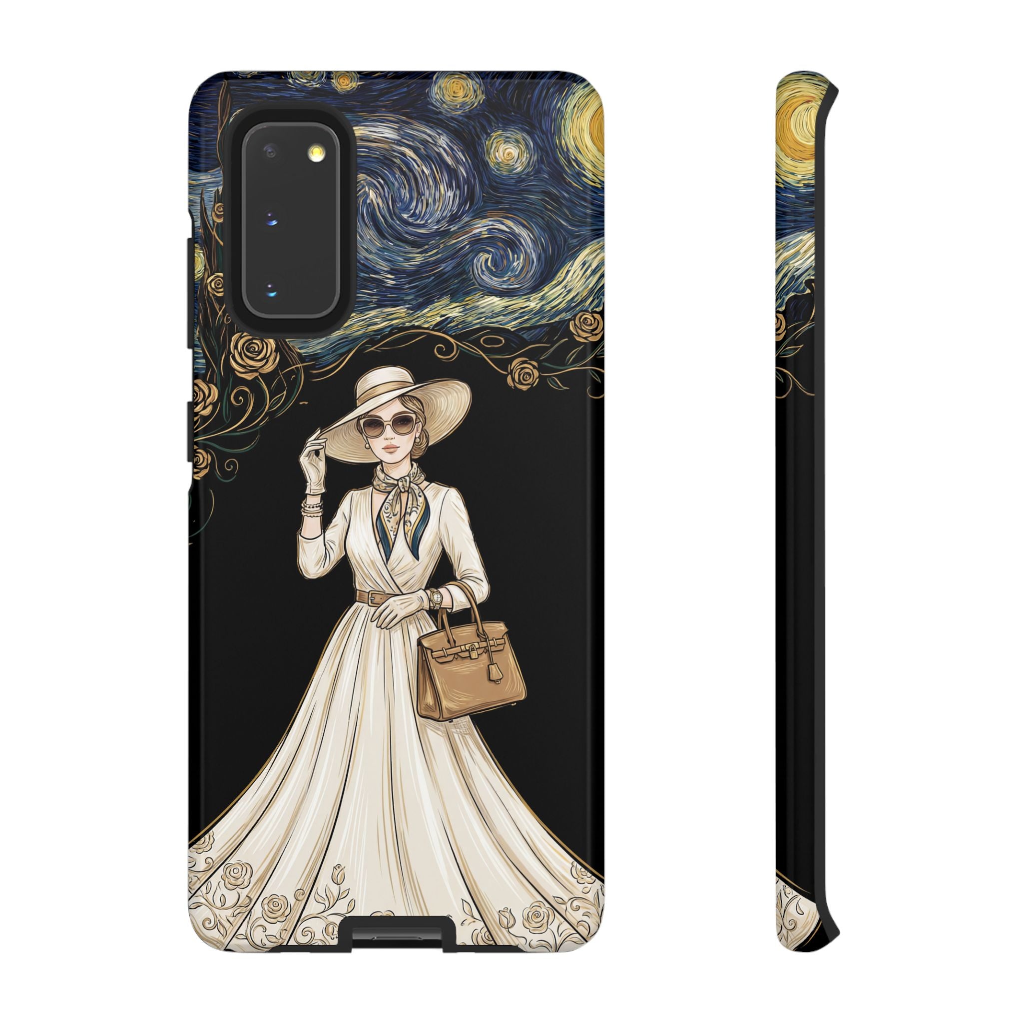 Vintage Starry Night Fashion Samsung Galaxy Phone Case | Elegant Lady in White Dress