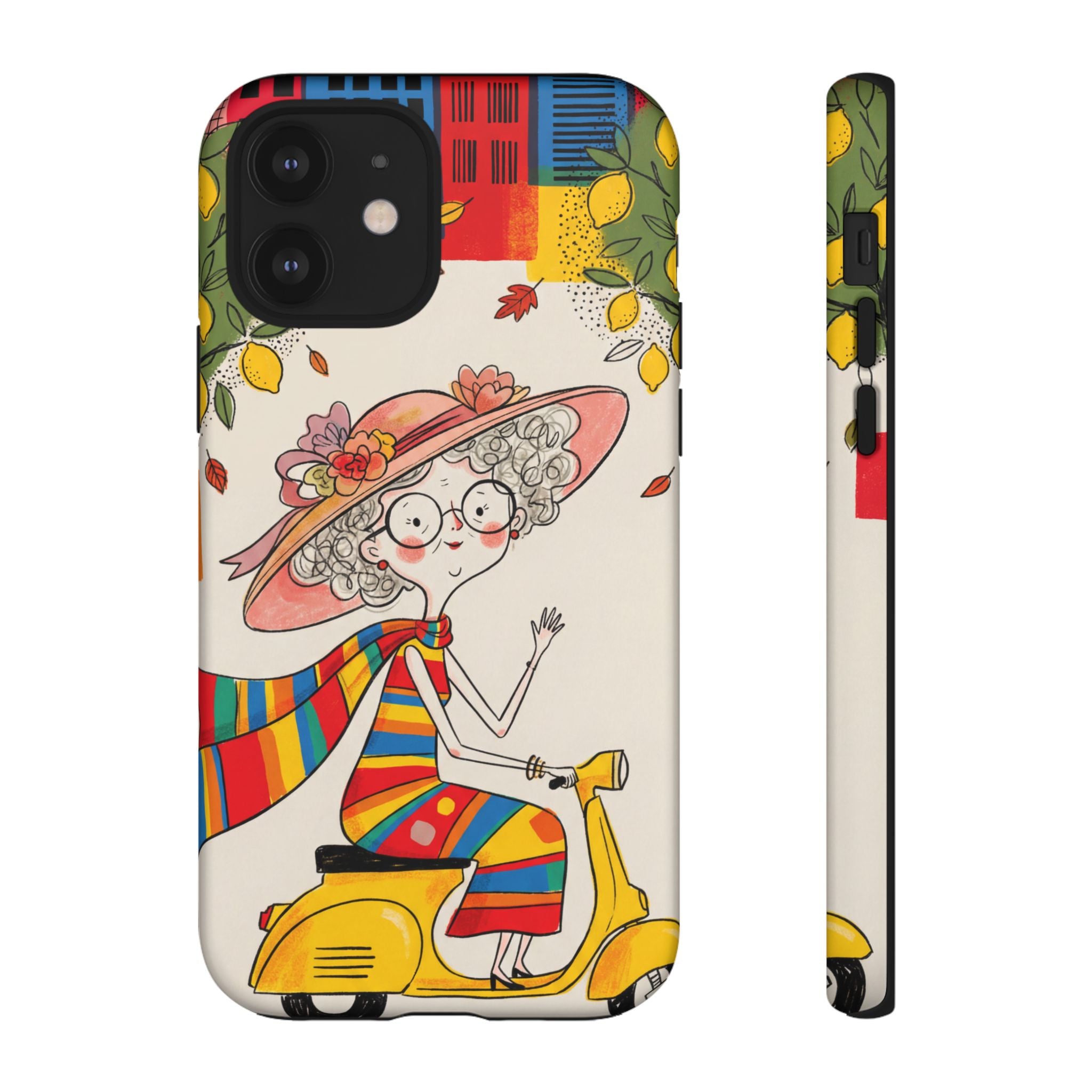 Vintage Scooter Granny iPhone Case | Colourful Retro Elderly Lady Design