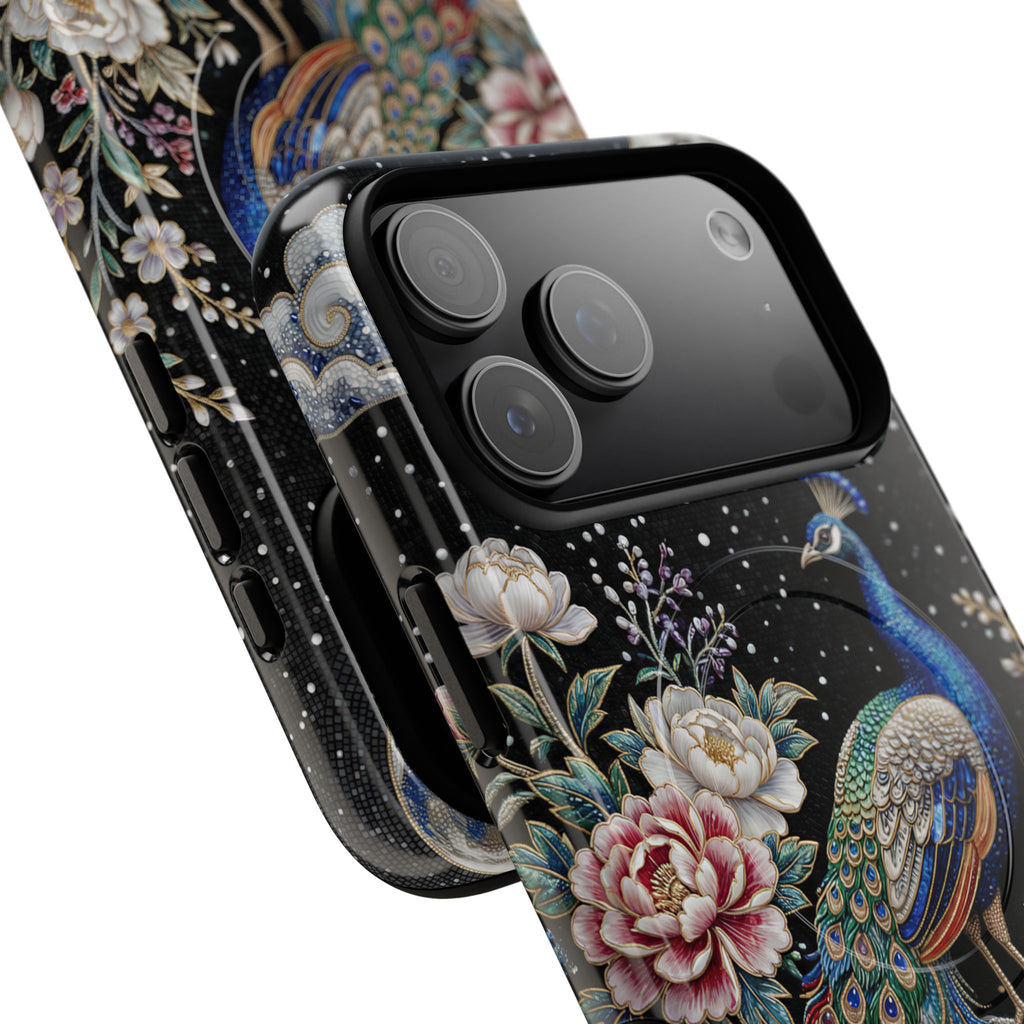 Peacock Moon Tough MagSafe iPhone Case | Elegant Floral Phone Case