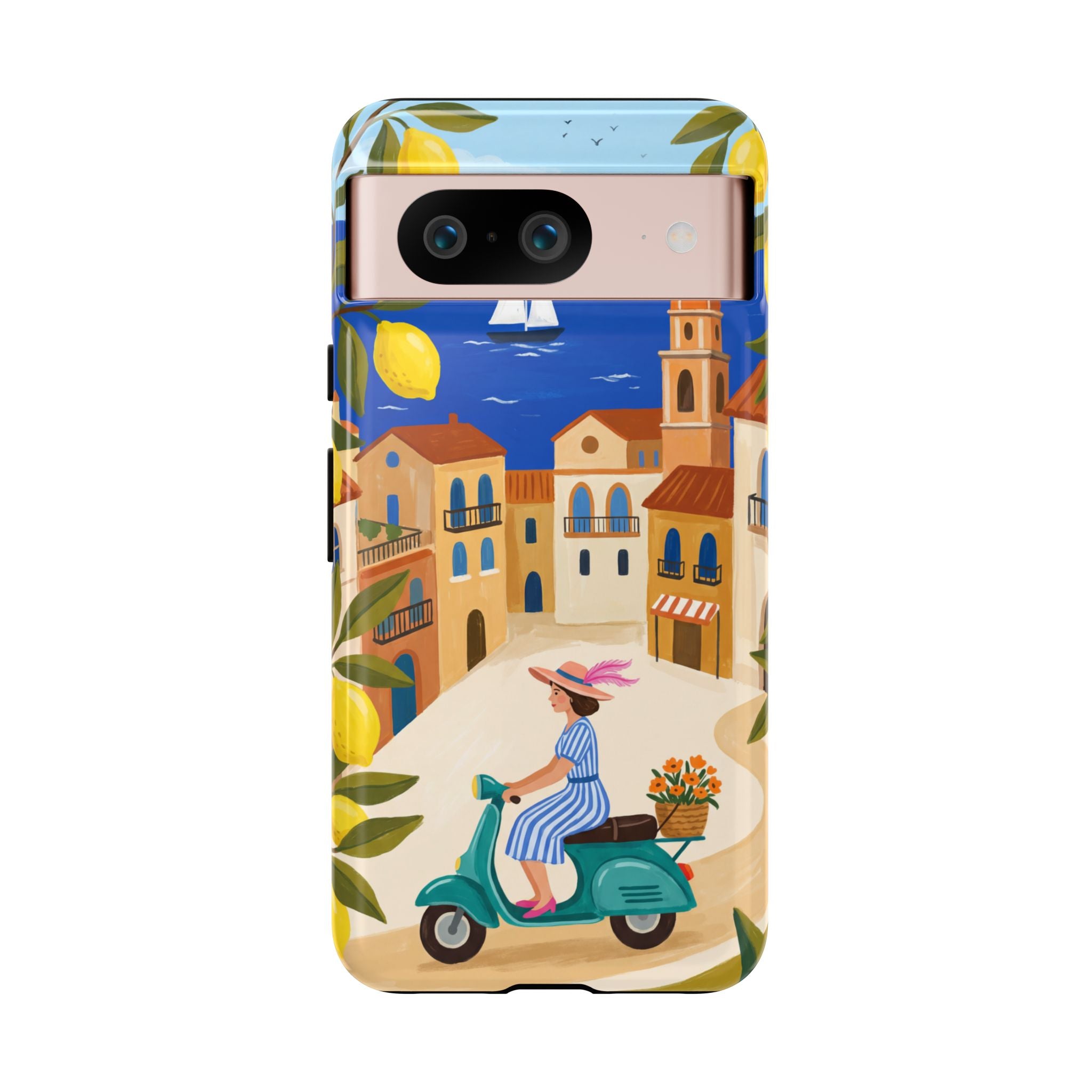 Mediterranean Scooter Google Pixel Phone Case | Coastal Lemon Grove Design