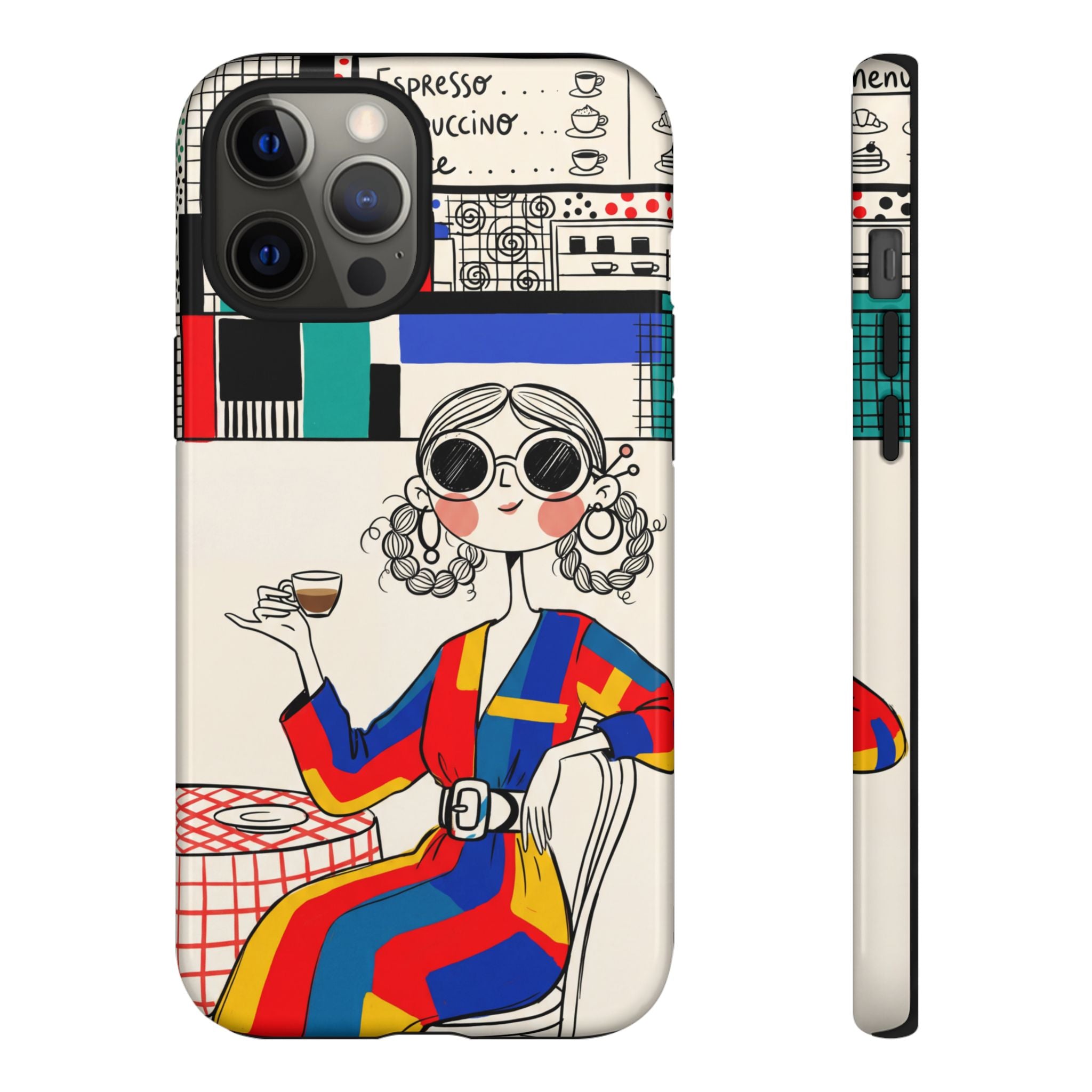 Retro Cafe iPhone Case | Colourful Chic Woman Illustration