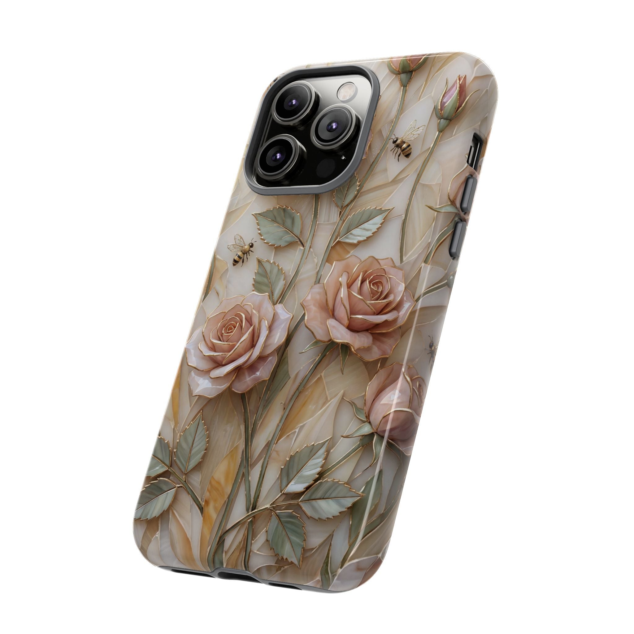 Custodia protettiva resistente per iPhone con motivo floreale rosa cipria vintage