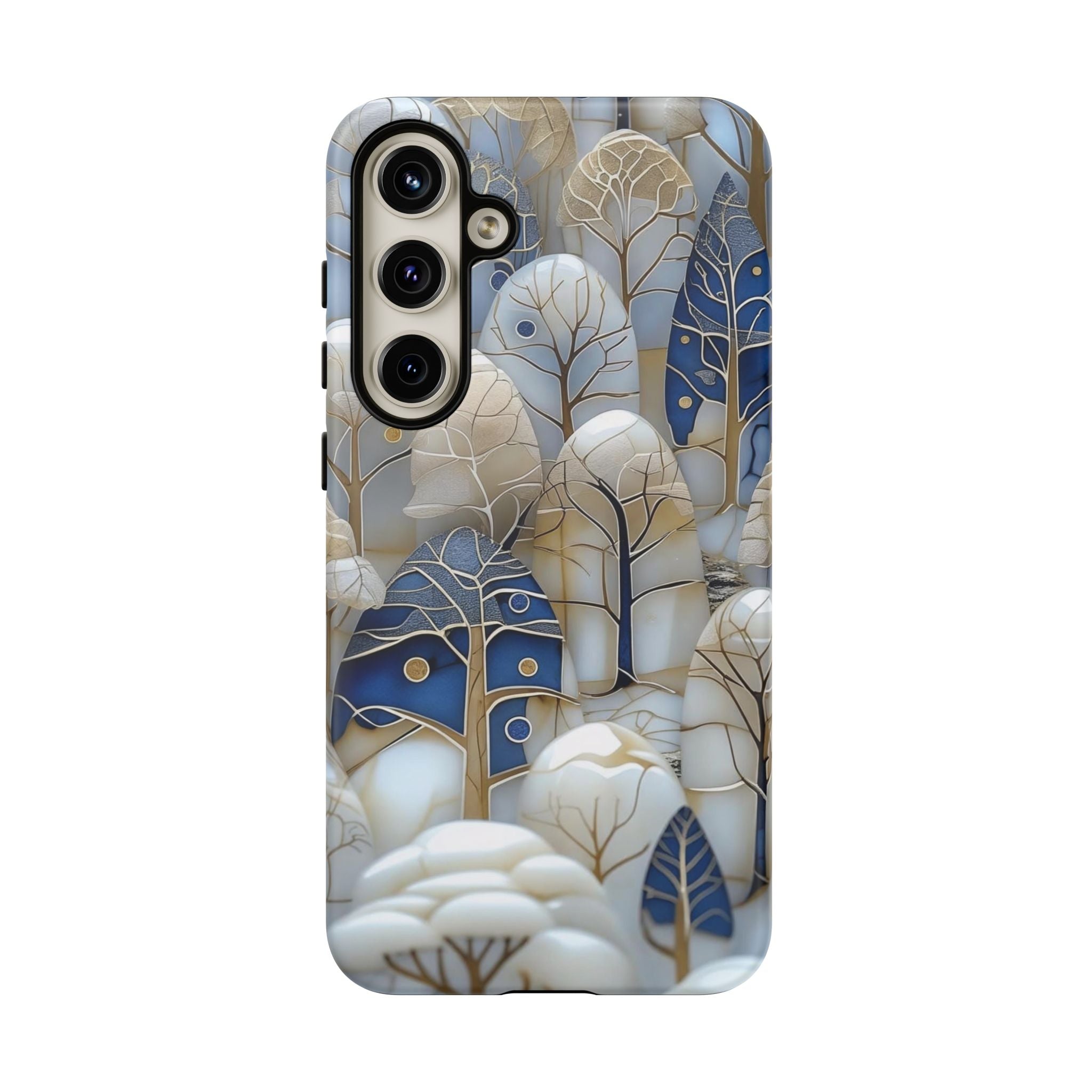 Blue Gold Winter Forest Samsung Galaxy Case — Elegant Tree Pattern Tough Case