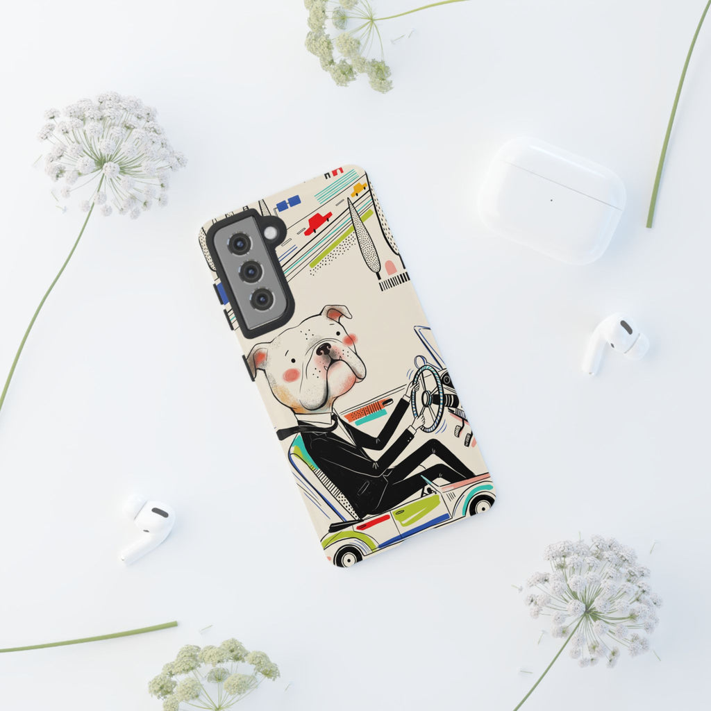 Bulldog Driver Samsung Galaxy Phone Case | Cute Retro Dog Illustration