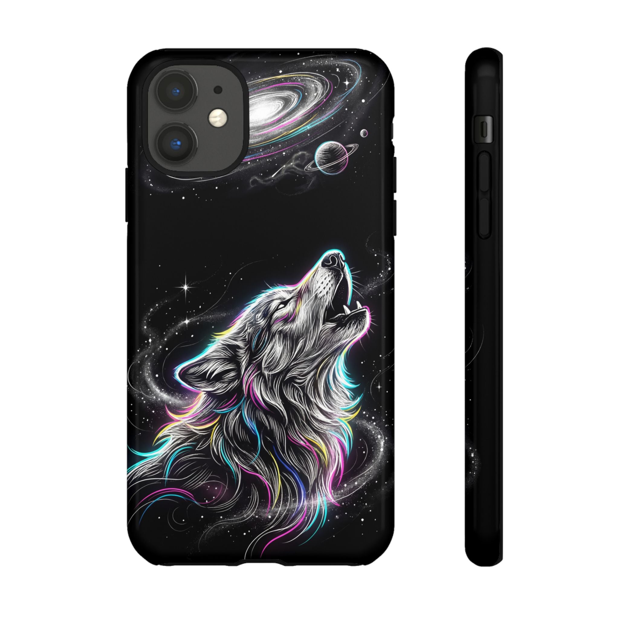 Wolf Galaxy Tough iPhone Case | Colorful Howling Wolf Space Design