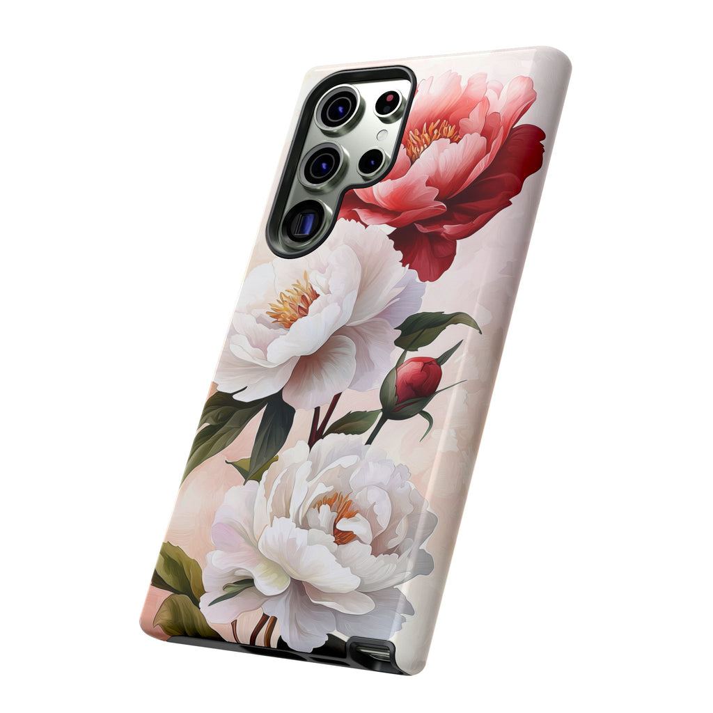 Custodia per Samsung Galaxy con motivo floreale Peony | Rosa bianca vintage