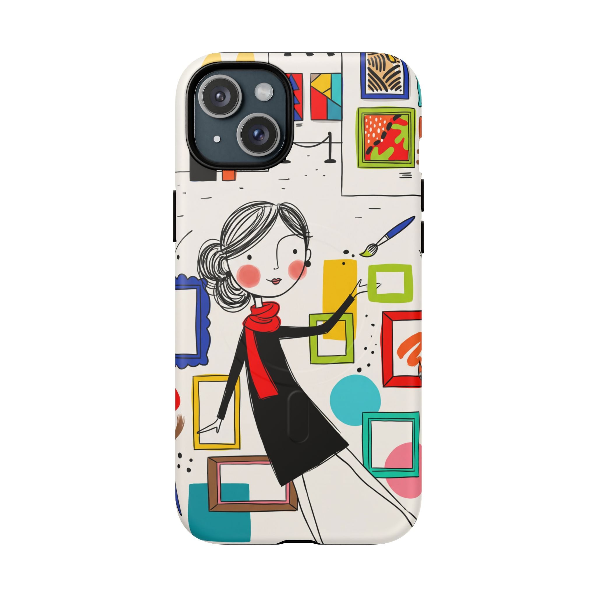 Art Gallery Illustration MagSafe iPhone Case | Cute Woman with Frames Design