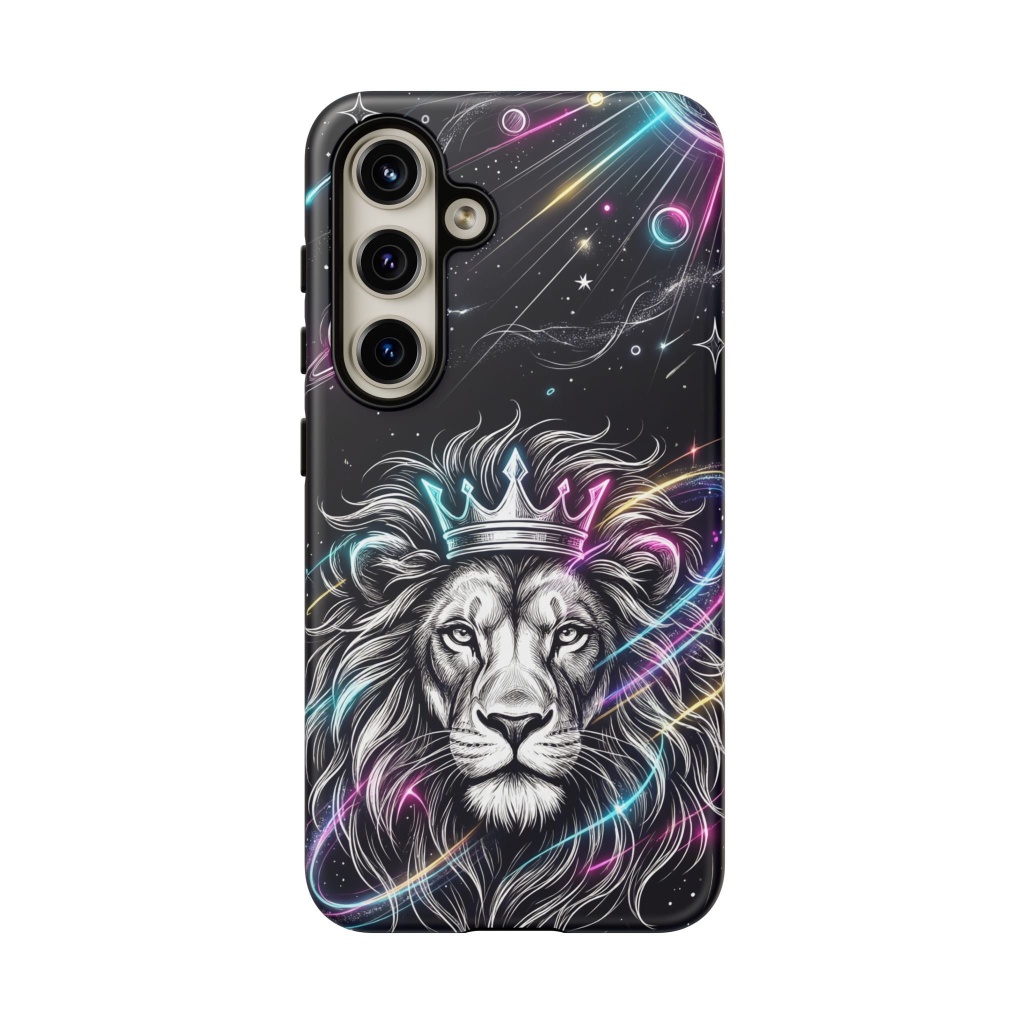 Galaxy Lion Samsung Galaxy Phone Case | Neon Crowned Lion Protective Case