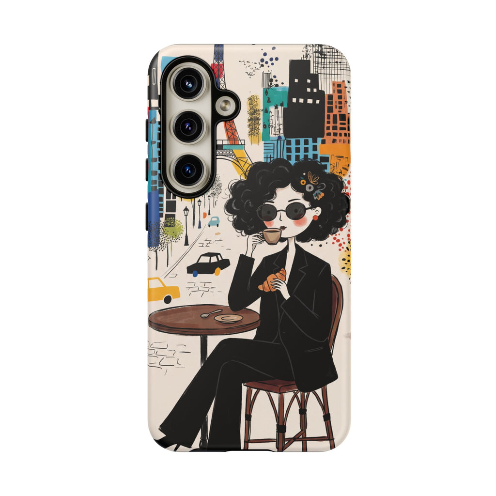 Paris Cafe Chic Samsung Galaxy Phone Case | Stylish Woman Illustration iPhone Cover