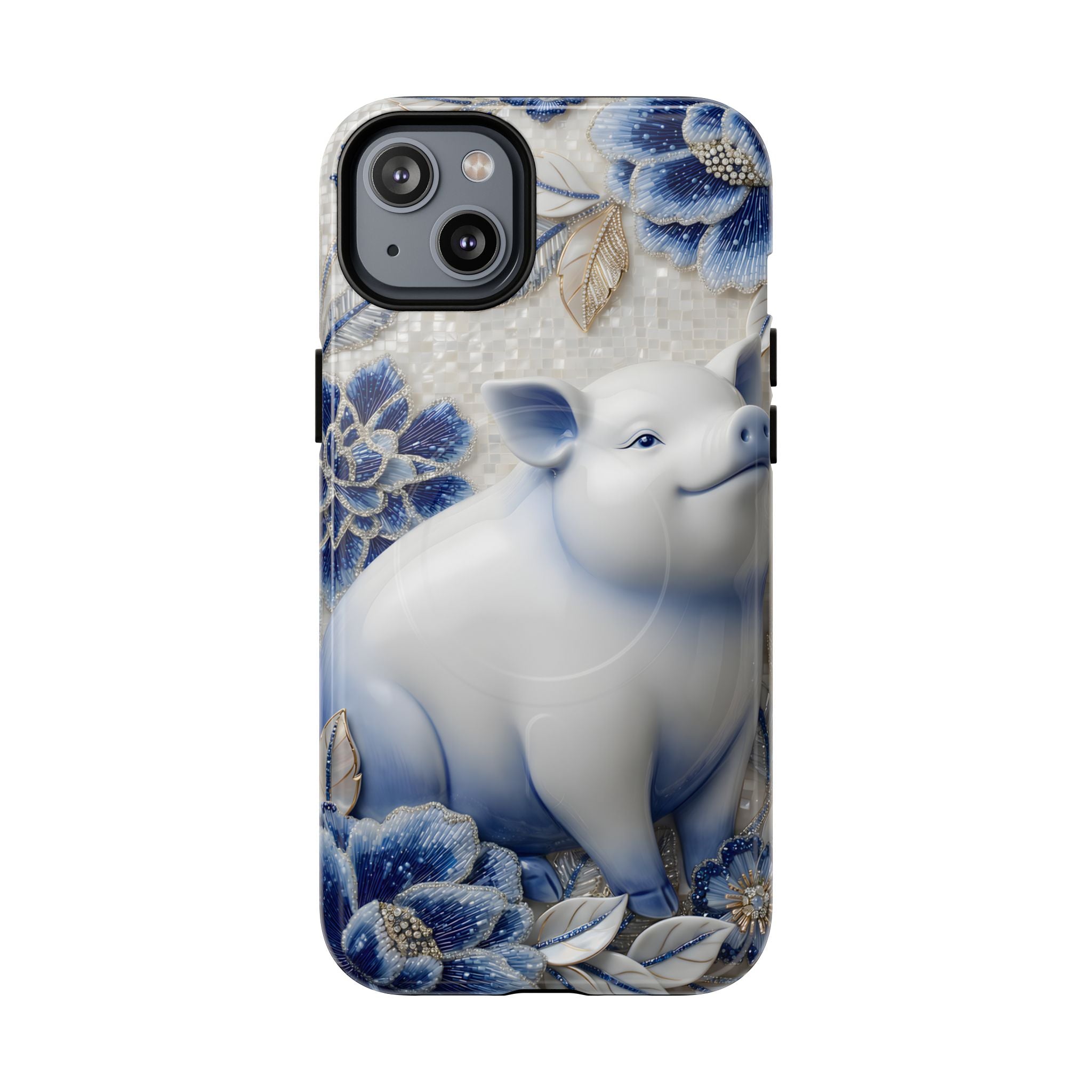 Asian Zodiac Pig MagSafe iPhone Case | Blue & White Porcelain Slim Protective Shockproof Case| Year of the Pig Gift