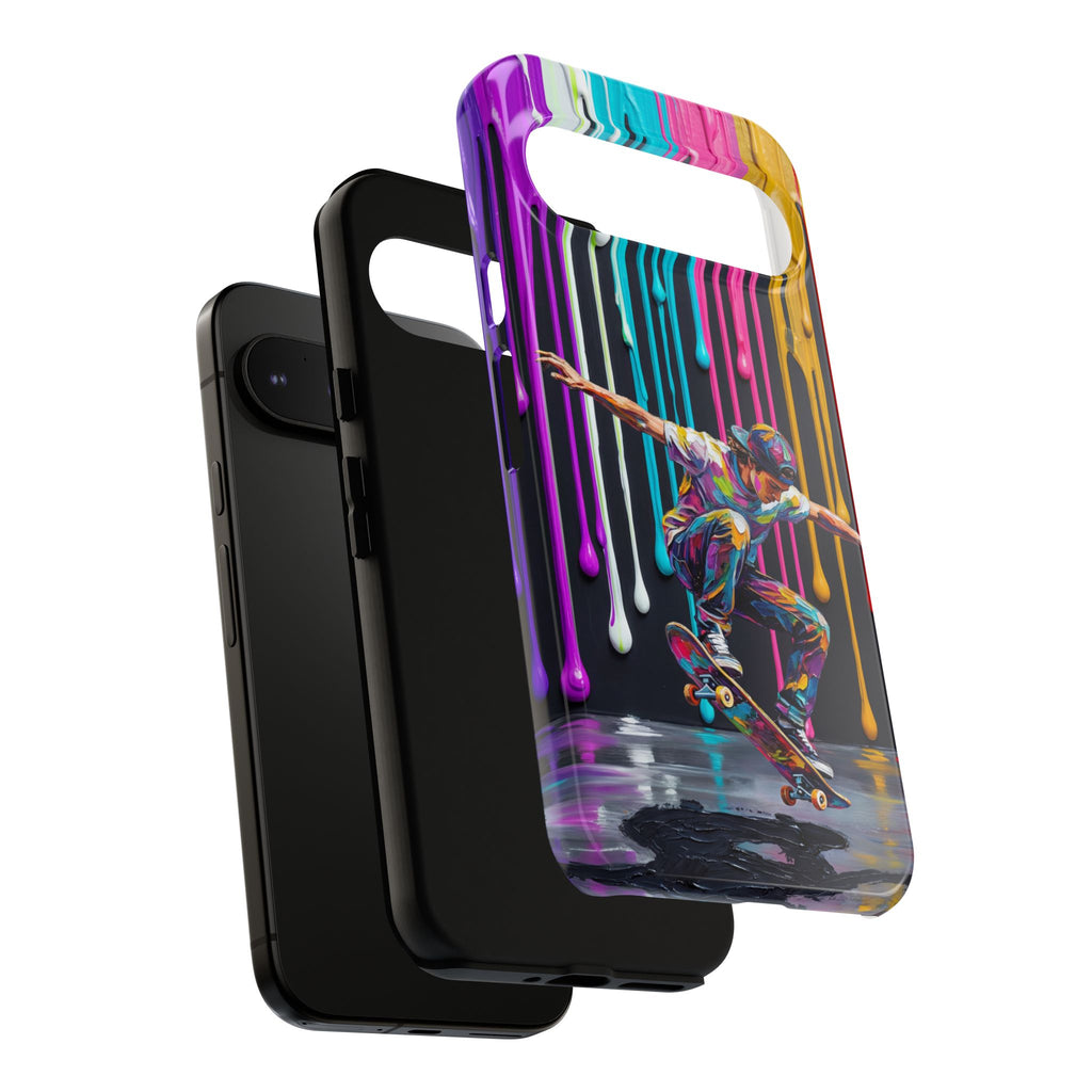 Custodia per telefono Google Pixel "Skateboarder Splash" arte colorata a goccia