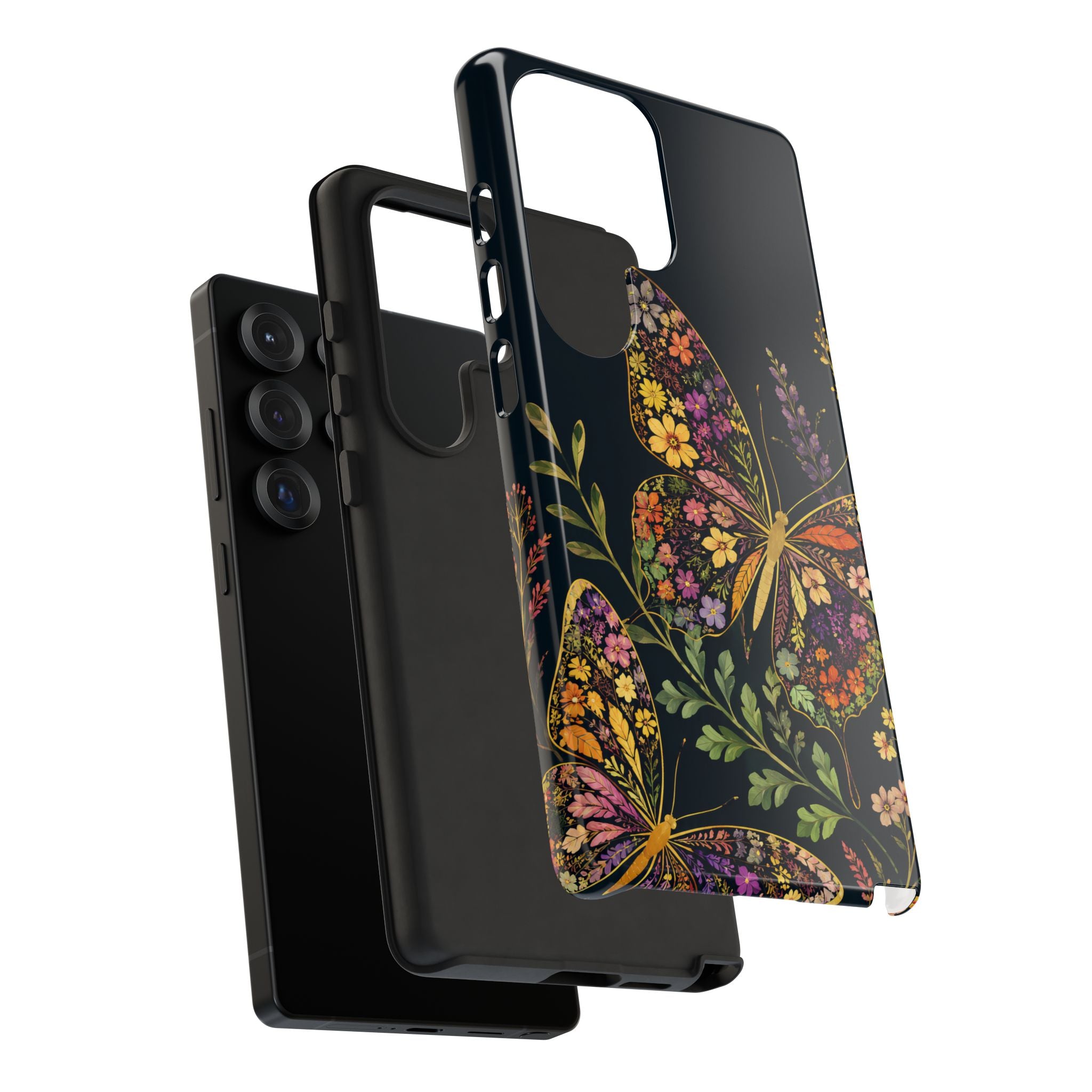 Floral Butterfly Tough Samsung Galaxy Phone Case | Cute Cottagecore Gold Lavender Cover