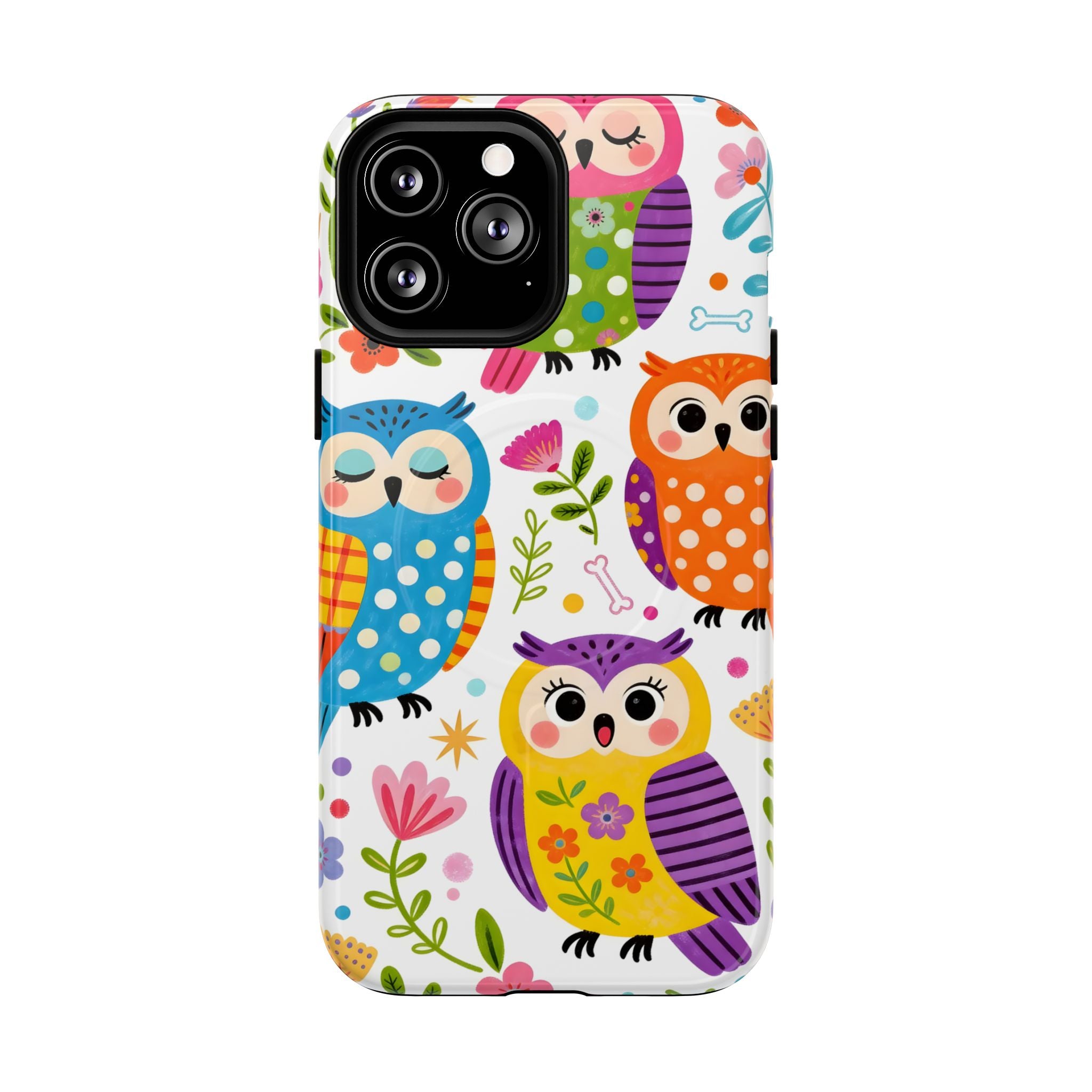 Cute Colorful Owls MagSafe iPhone Case | Cute Owl Pattern Tough Case