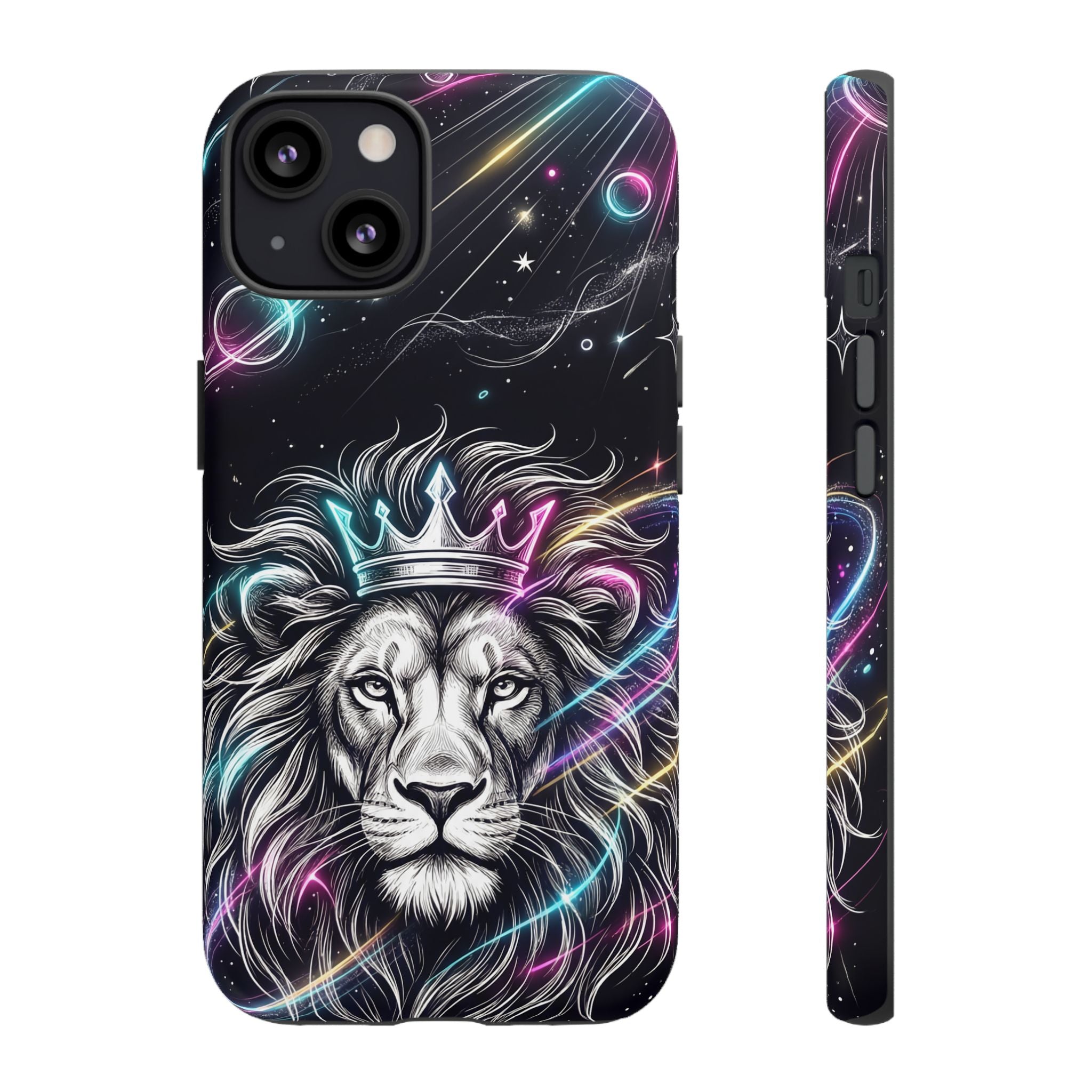 Galaxy Lion iPhone Case | Neon Crowned Lion Protective Case
