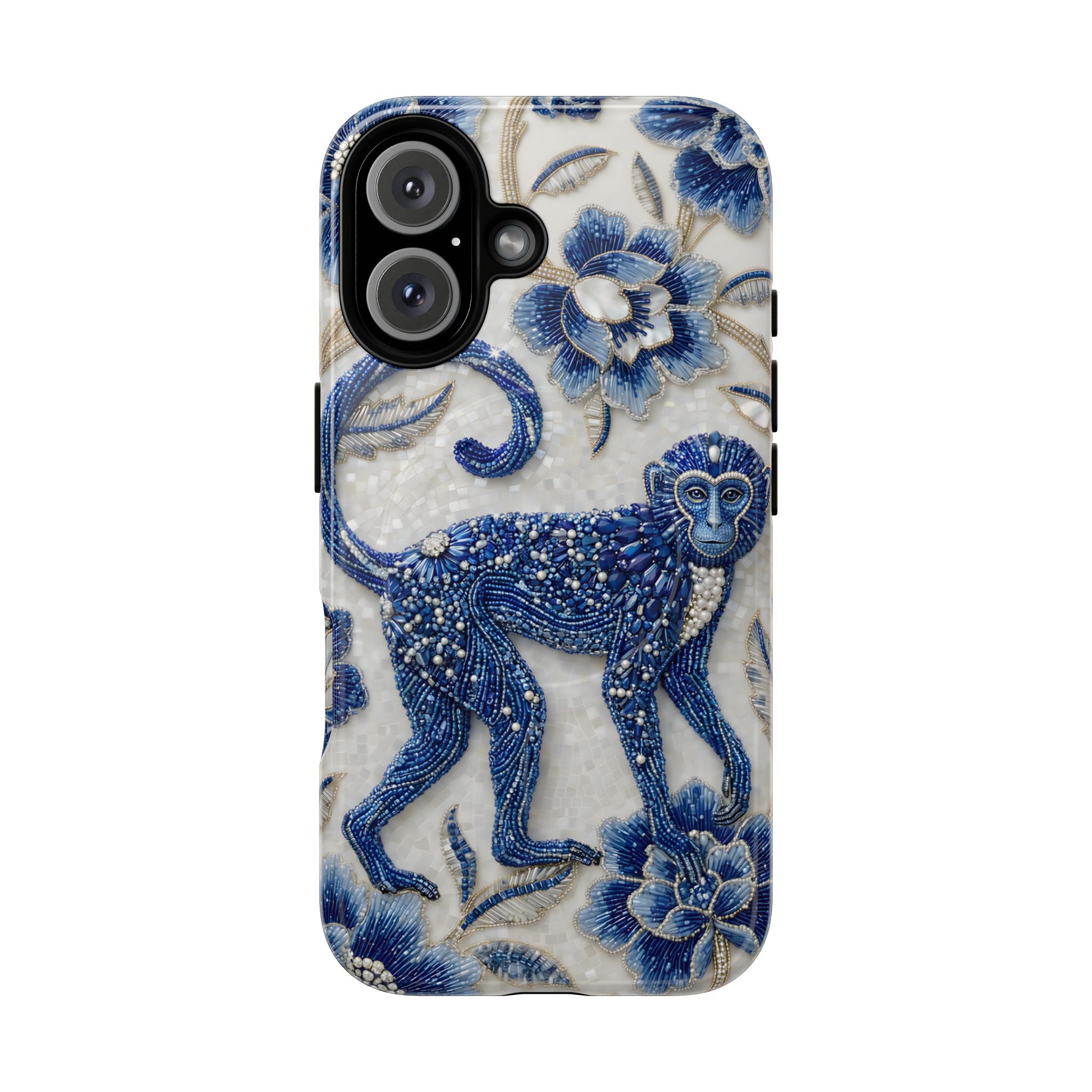 Asian Zodiac Monkey MagSafe iPhone Case | Blue & White Porcelain Art Protective Case | Year of the Monkey Gift