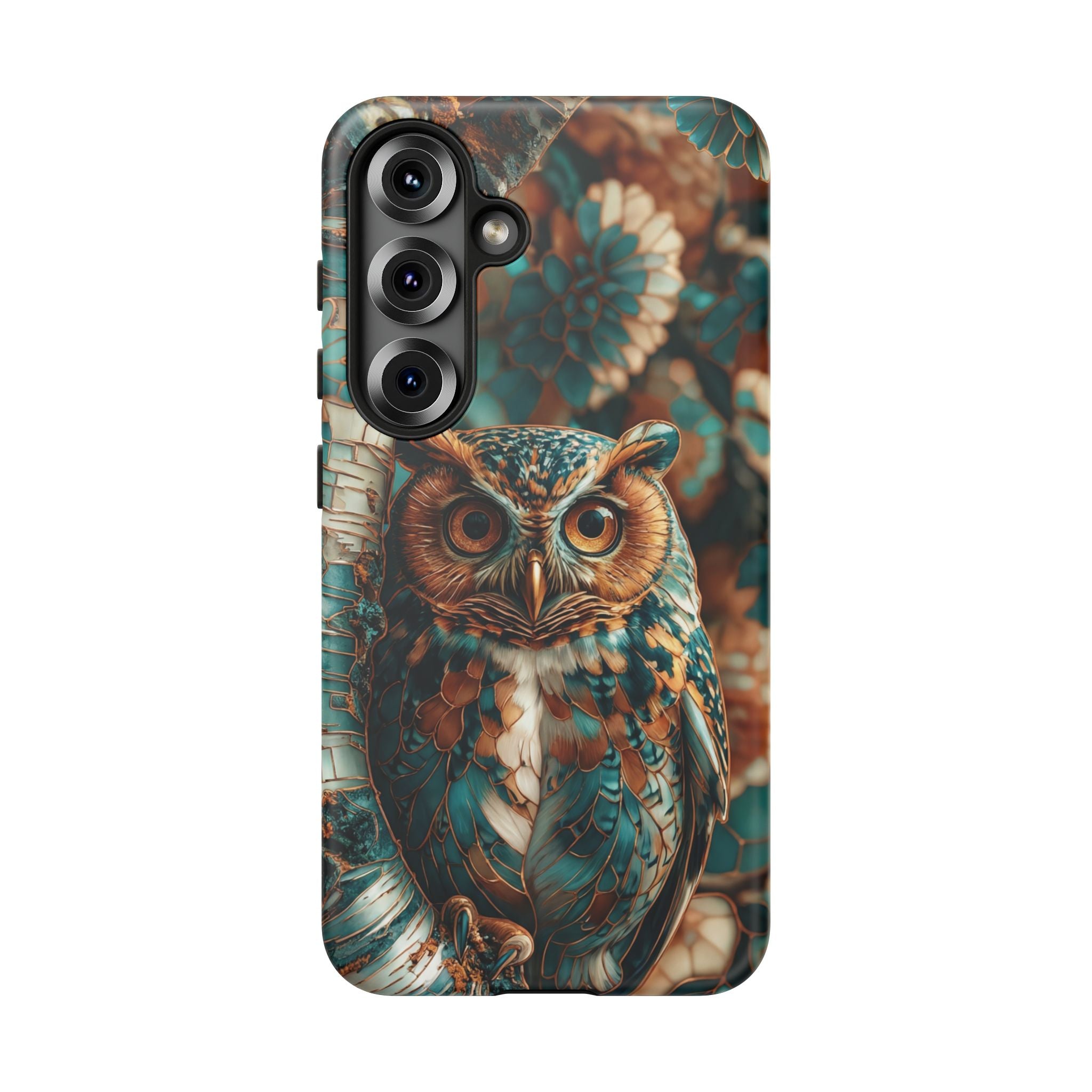 Owl Forest Tough Samsung Galaxy Case | Teal & Brown Rustic Wildlife Protective Cover