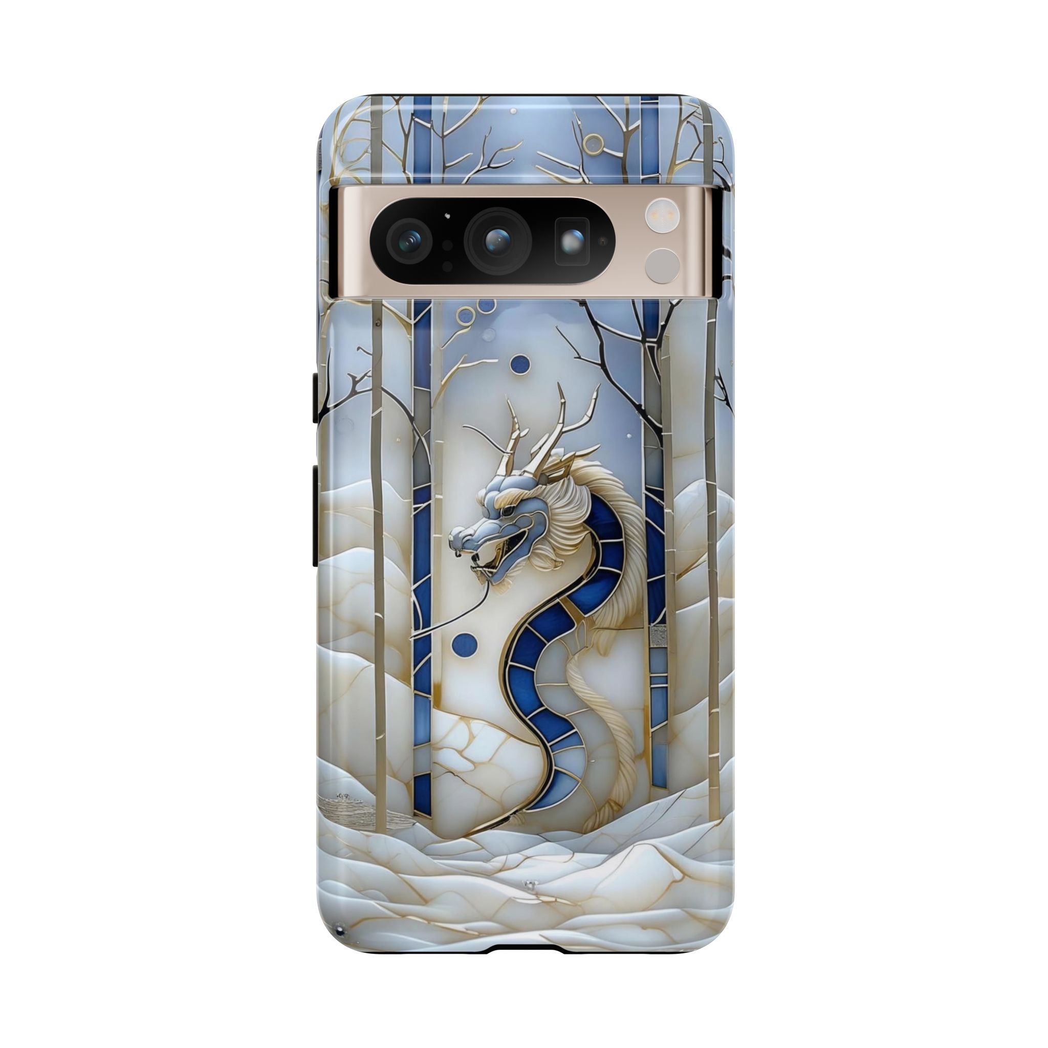 Dragon Stained Glass Google Pixel Case — Blue Winter Forest Protective Cover