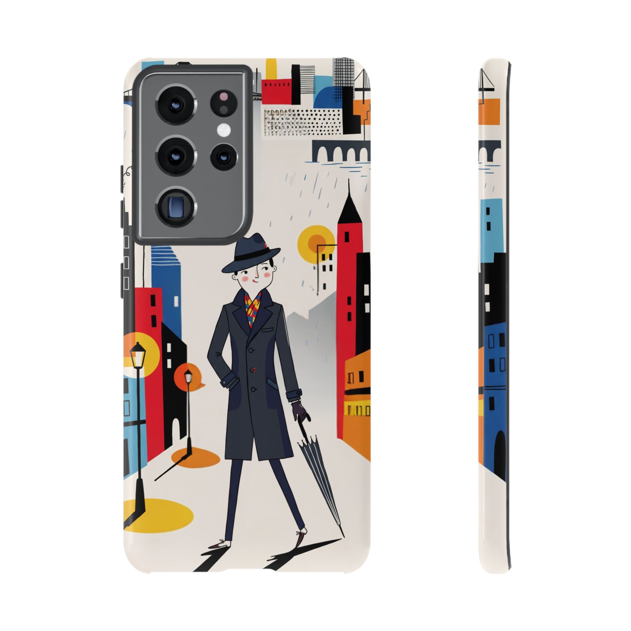 Retro Gentleman in Cityscape Illustration Samsung Galaxy Phone Case