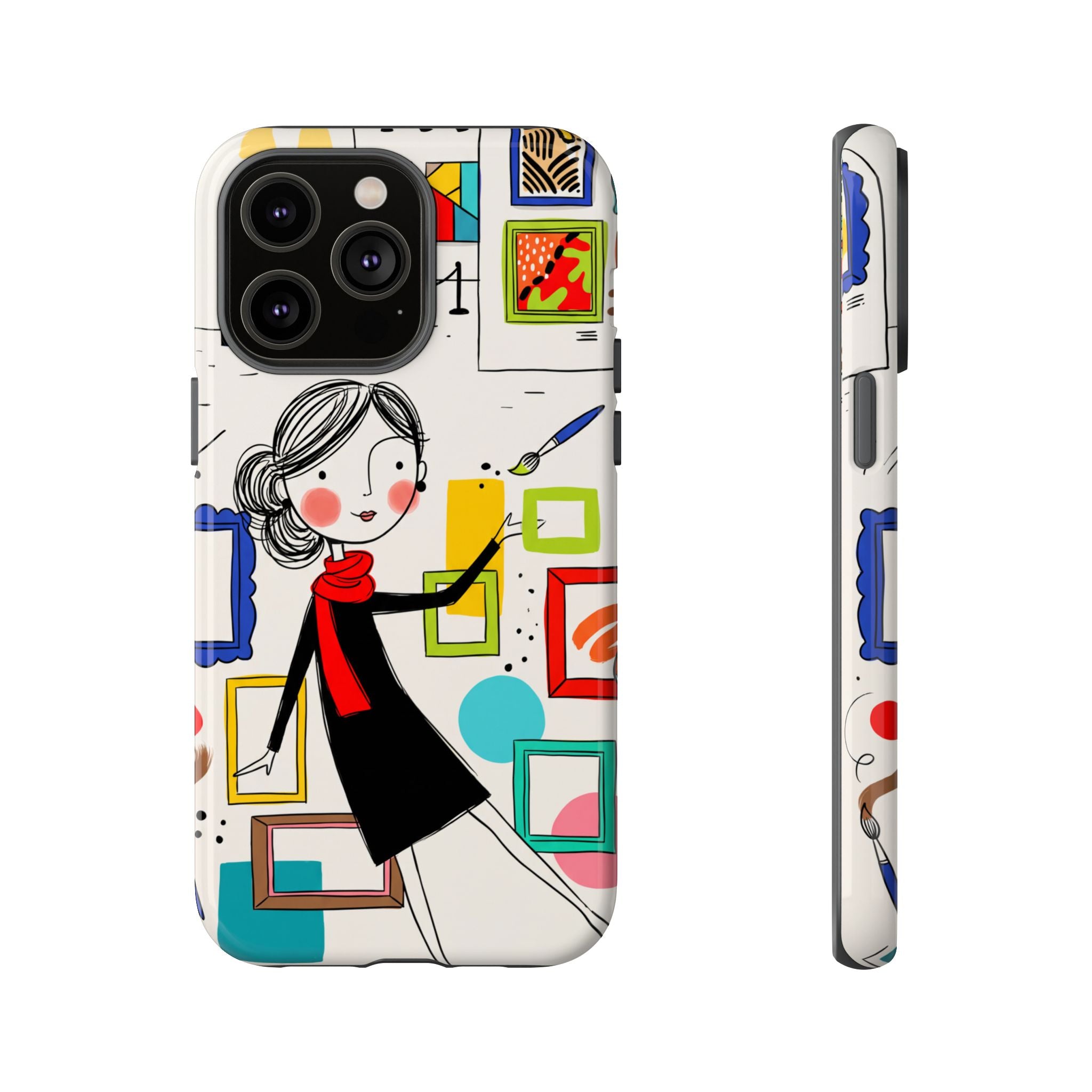 Art Gallery Illustration iPhone Case | Cute Woman with Frames Design