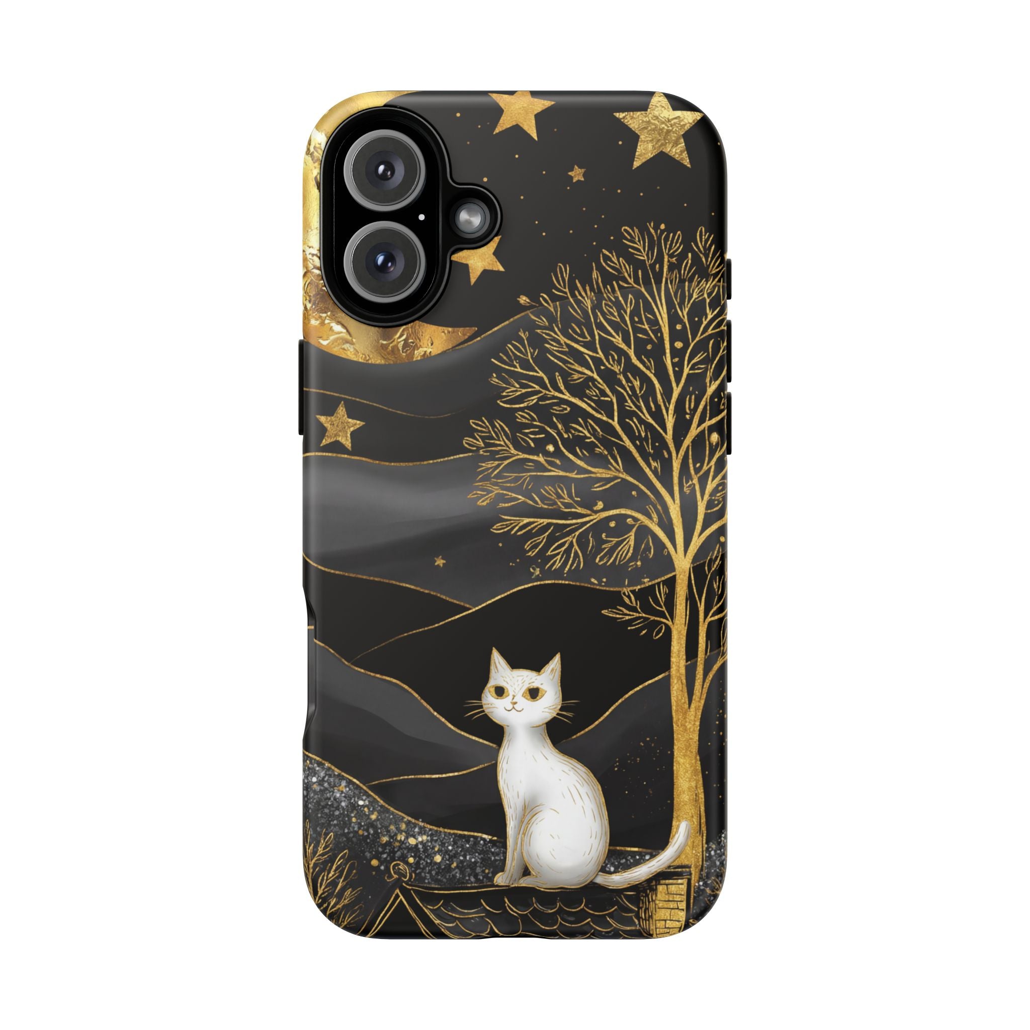 Celestial Cat iPhone Case | Gold Moon & Star iPhone Cover