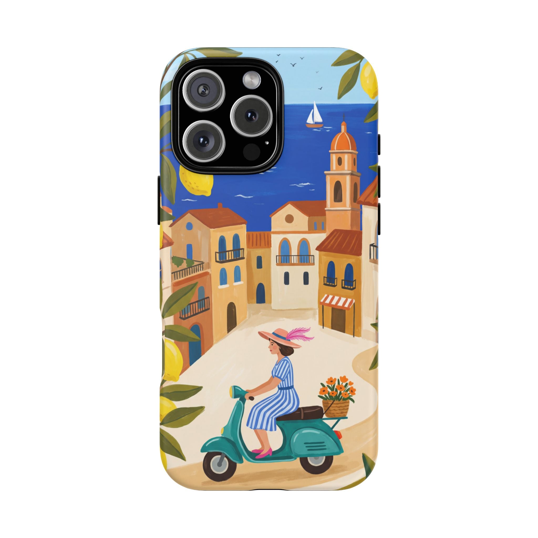 Mediterranean Scooter iPhone Case | Coastal Lemon Grove Design