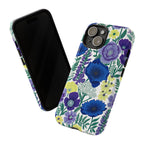 Floral Blue & Purple Tough iPhone Case | Protective Botanical Phone Cover