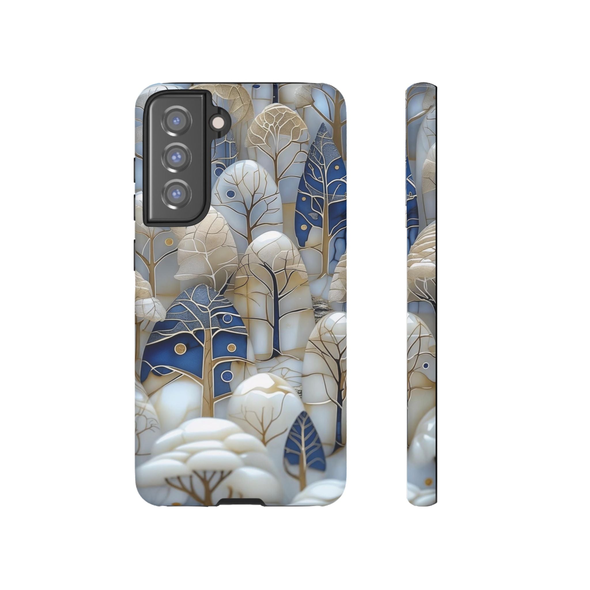 Blue Gold Winter Forest Samsung Galaxy Case — Elegant Tree Pattern Tough Case