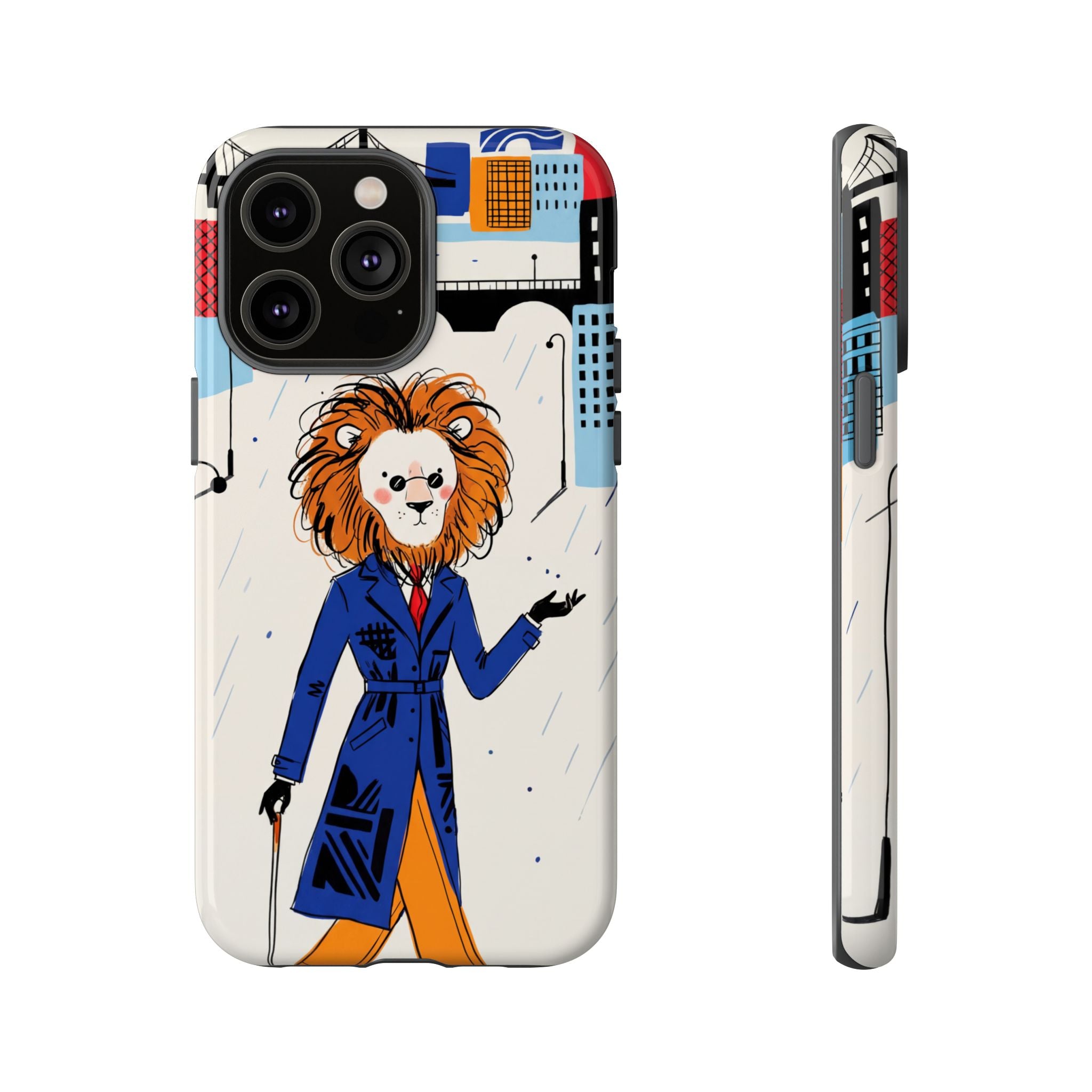 Lion Gentleman iPhone Case | Dapper Lion in City Rain