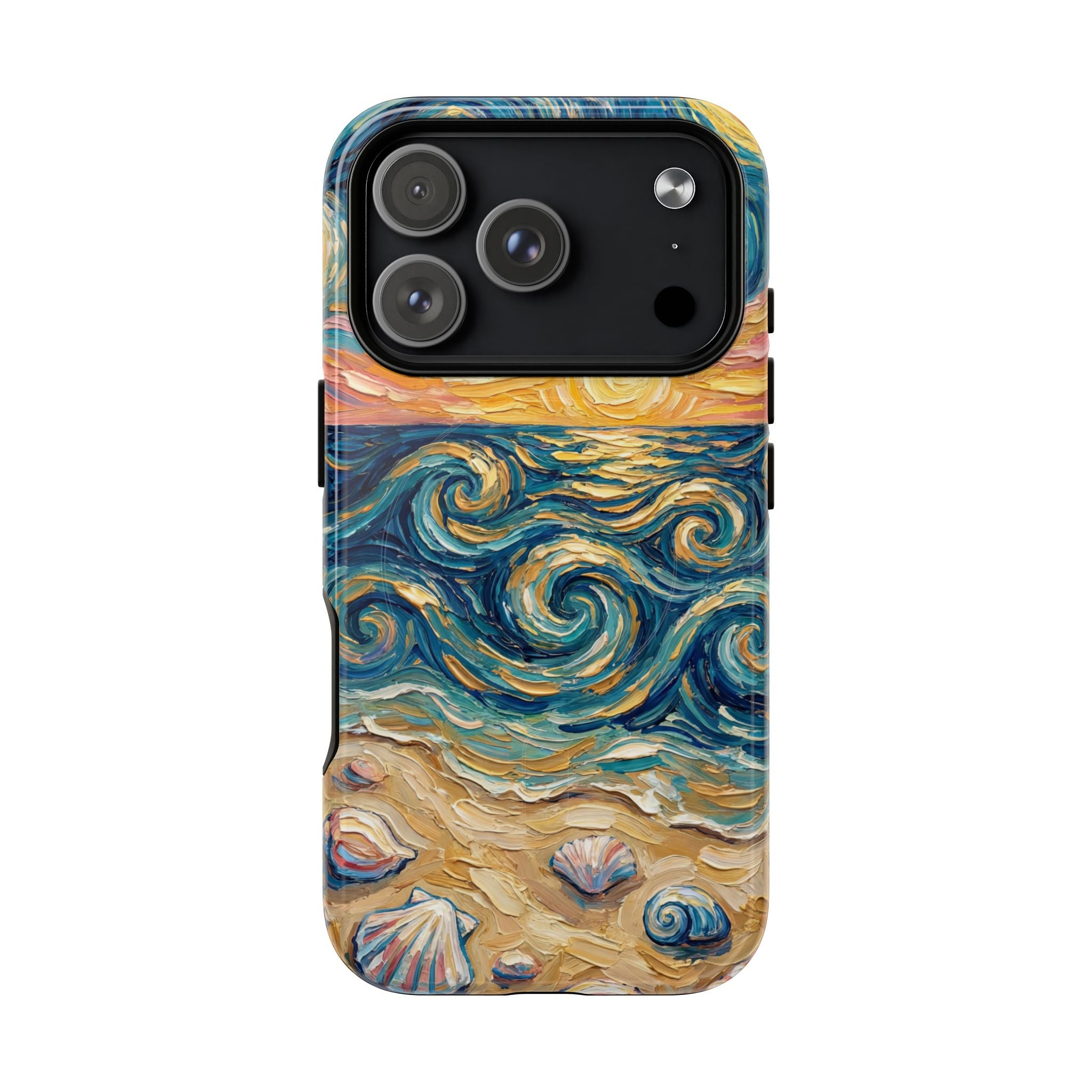 Sunset Ocean Waves MagSafe iPhone Case — Van Gogh‑Style Beach Waves with Shells
