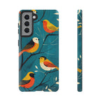 Bird Pattern Tough Samsung Galaxy Phone Case | Colourful Songbirds on Teal Background