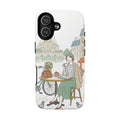Paris Cafe Illustration MagSafe iPhone Case | Vintage Bicycles & Pigeons Protective Cover