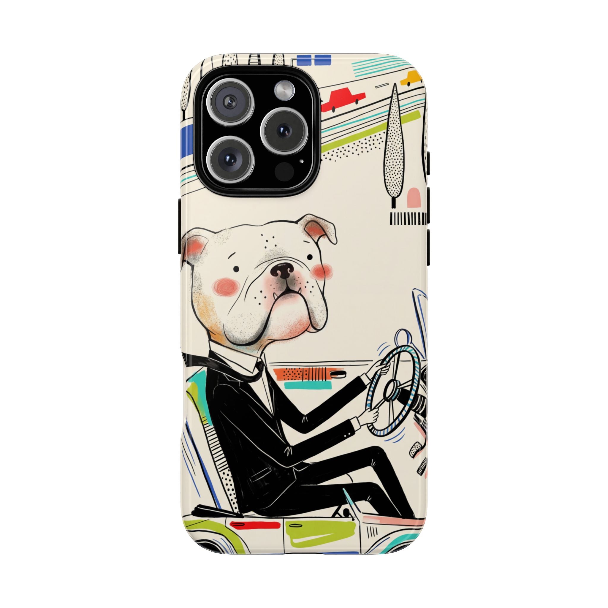 Bulldog Driver iPhone Case | Cute Retro Dog Illustration