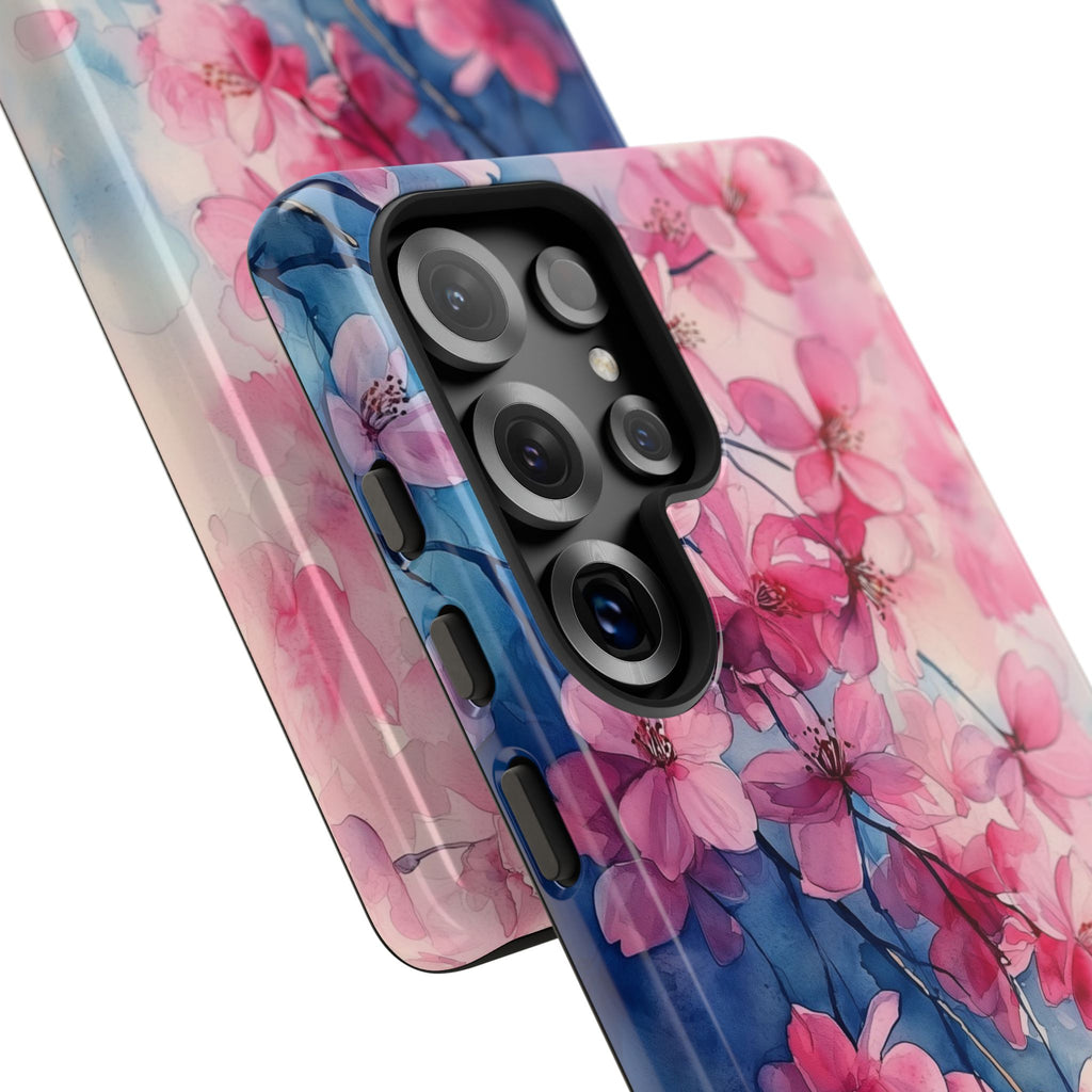 Floral Cherry Blossom Samsung Galaxy Case | Pink Blue Watercolour