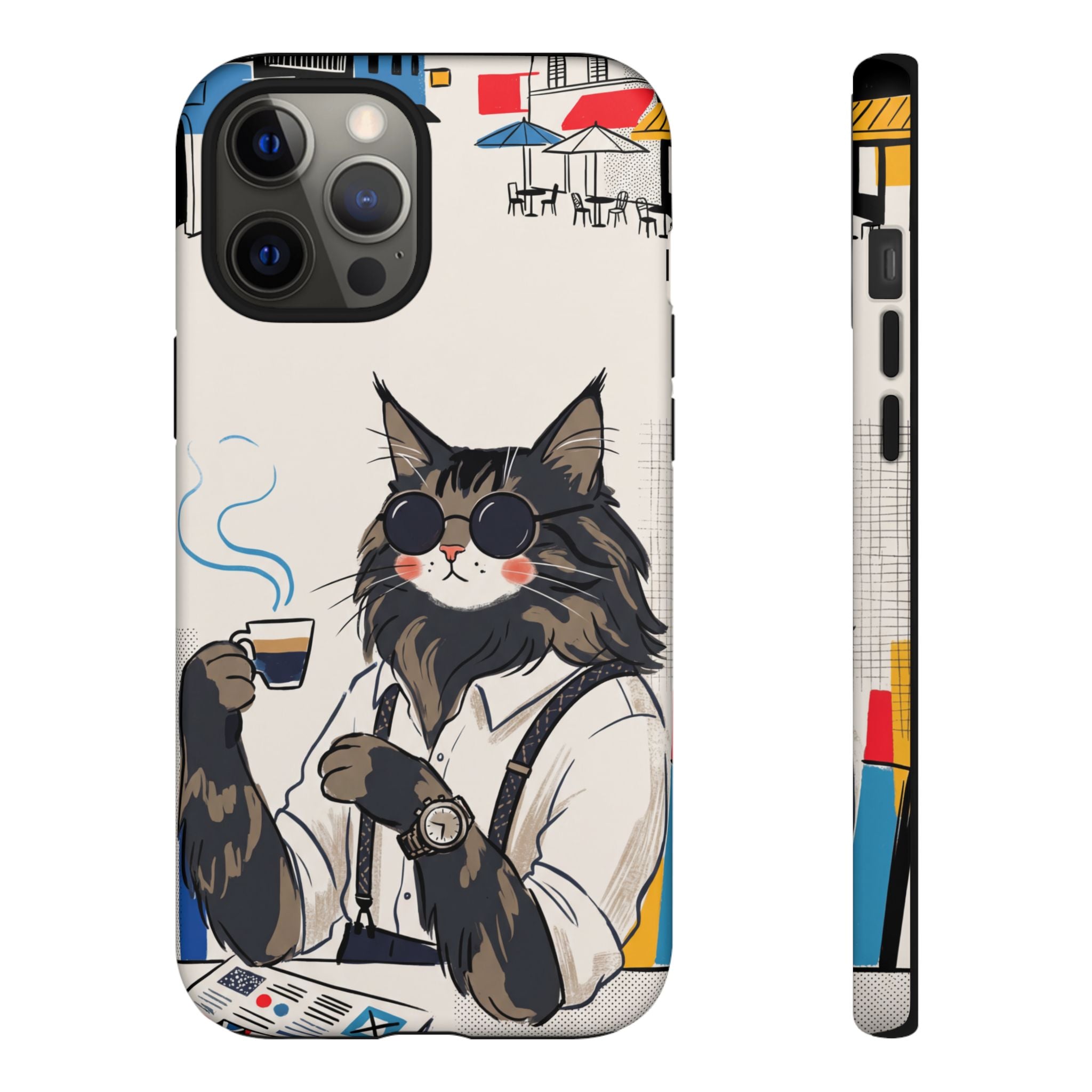 Cat Barista iPhone Case | Cool Cat in Sunglasses Coffee Shop Design