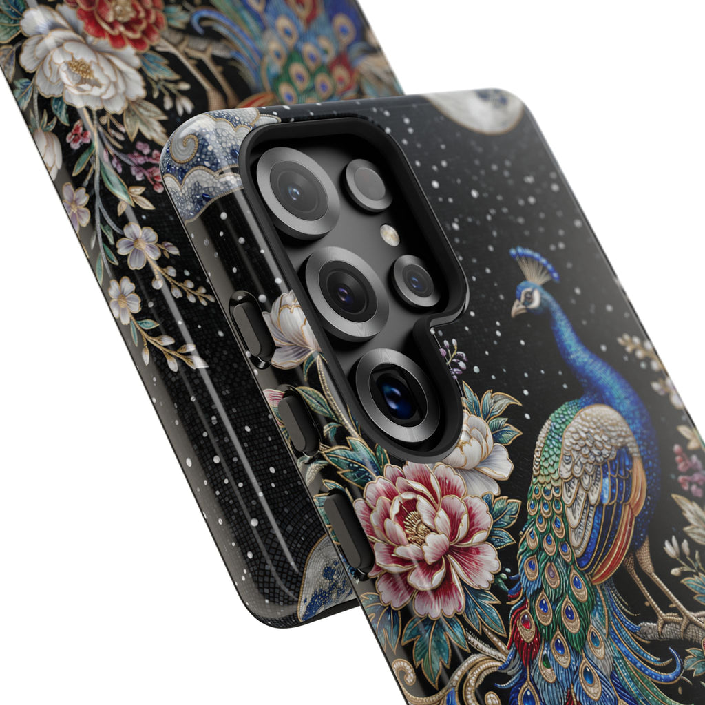 Peacock Moon Tough Samsung Galaxy Phone Case | Elegant Floral Phone Case