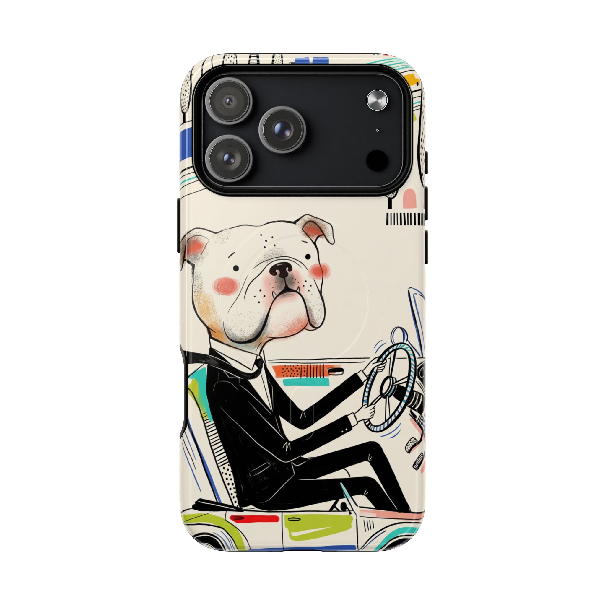 Bulldog Driver MagSafe iPhone Case | Cute Retro Dog Illustration