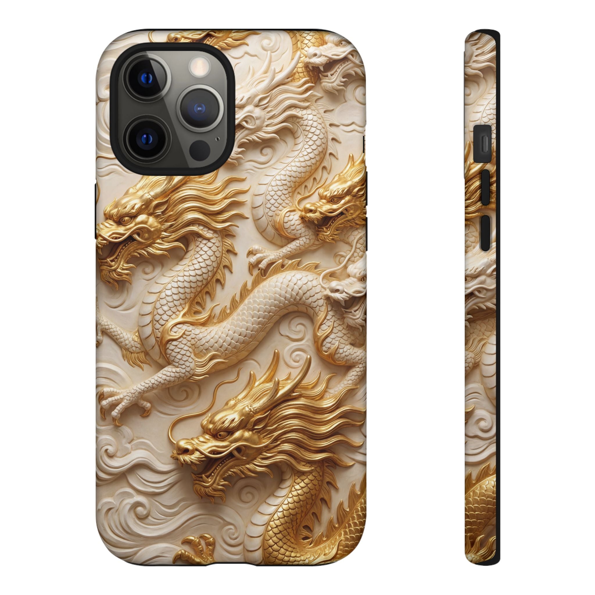 Dragon Relief iPhone Case — Gold Carved Dragon Protective Cover