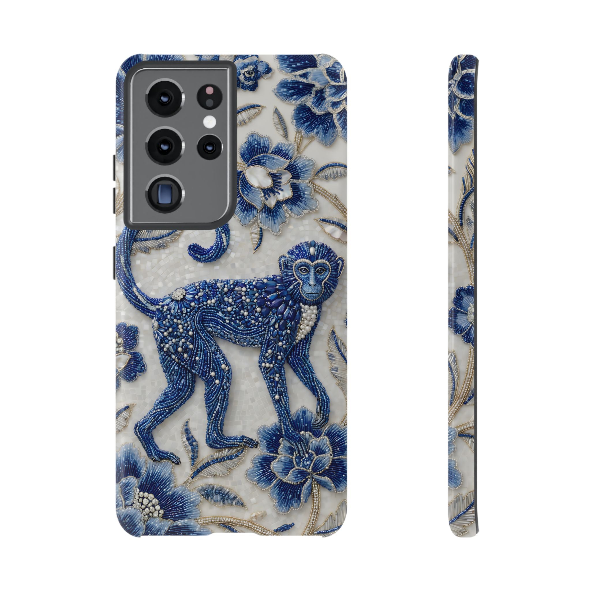 Cover per Samsung Galaxy Scimmia Zodiaco Cinese | Custodia protettiva Arte Porcellana Blu e Bianca | Regalo Anno della Scimmia