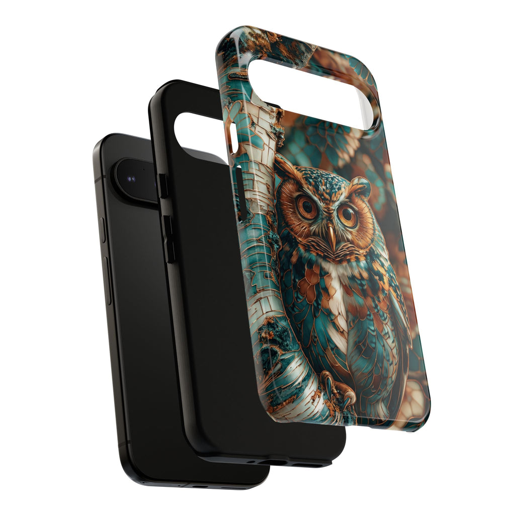 Owl Forest Tough Google Pixel Case | Teal & Brown Rustic Wildlife Protective Cover