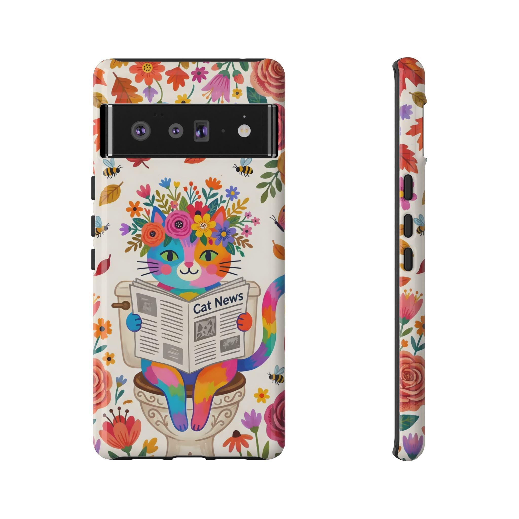 Floral Rainbow Cat Google Pixel Phone Case | Cat News Design