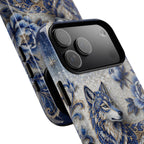 Blue Floral Wolf Tough MagSafe iPhone Case | Moonlit Wolf Protective Cover