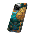 Stained Glass Cat Tough iPhone Case — Gold Tree & Starry Night Design