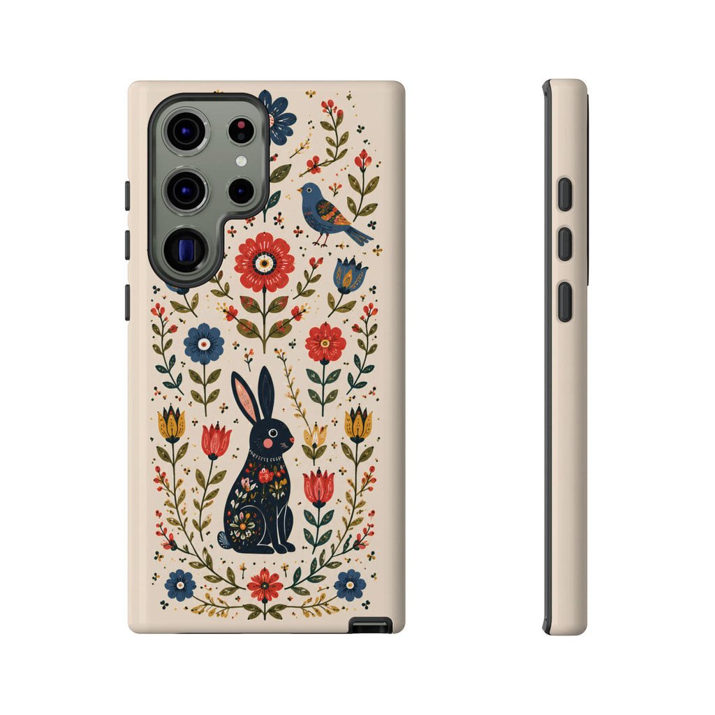 Floral Folk Art Bunny Tough Samsung Galaxy Phone Case