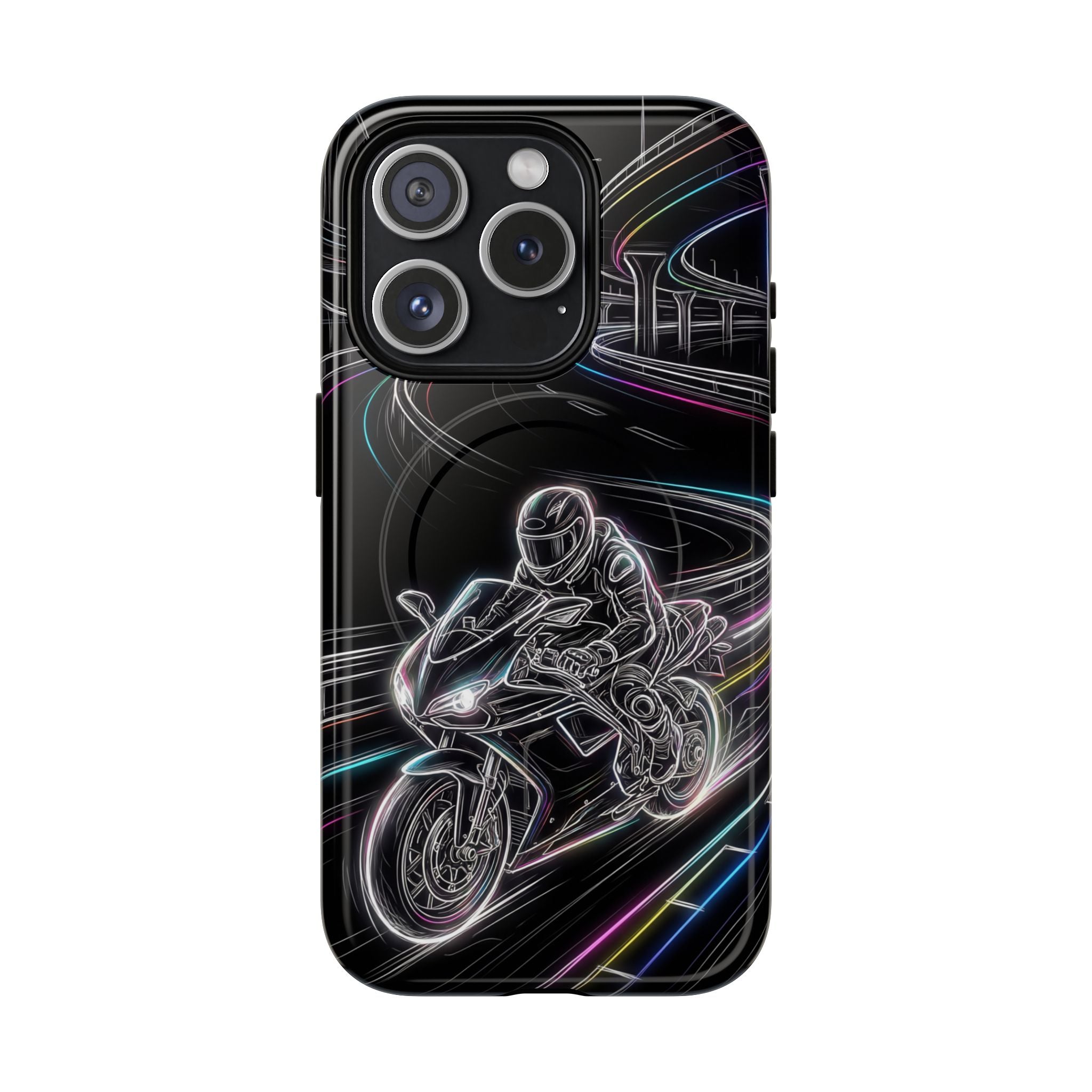 Neon Night Rider MagSafe iPhone Case | Motorcycle Racing Protective Cover