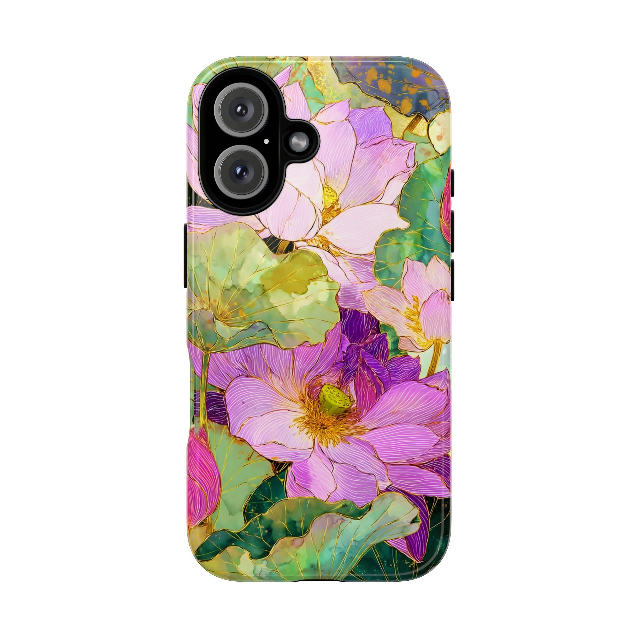 Floral Watercolor Tough iPhone Case | Pink Lotus Garden Protective Cover