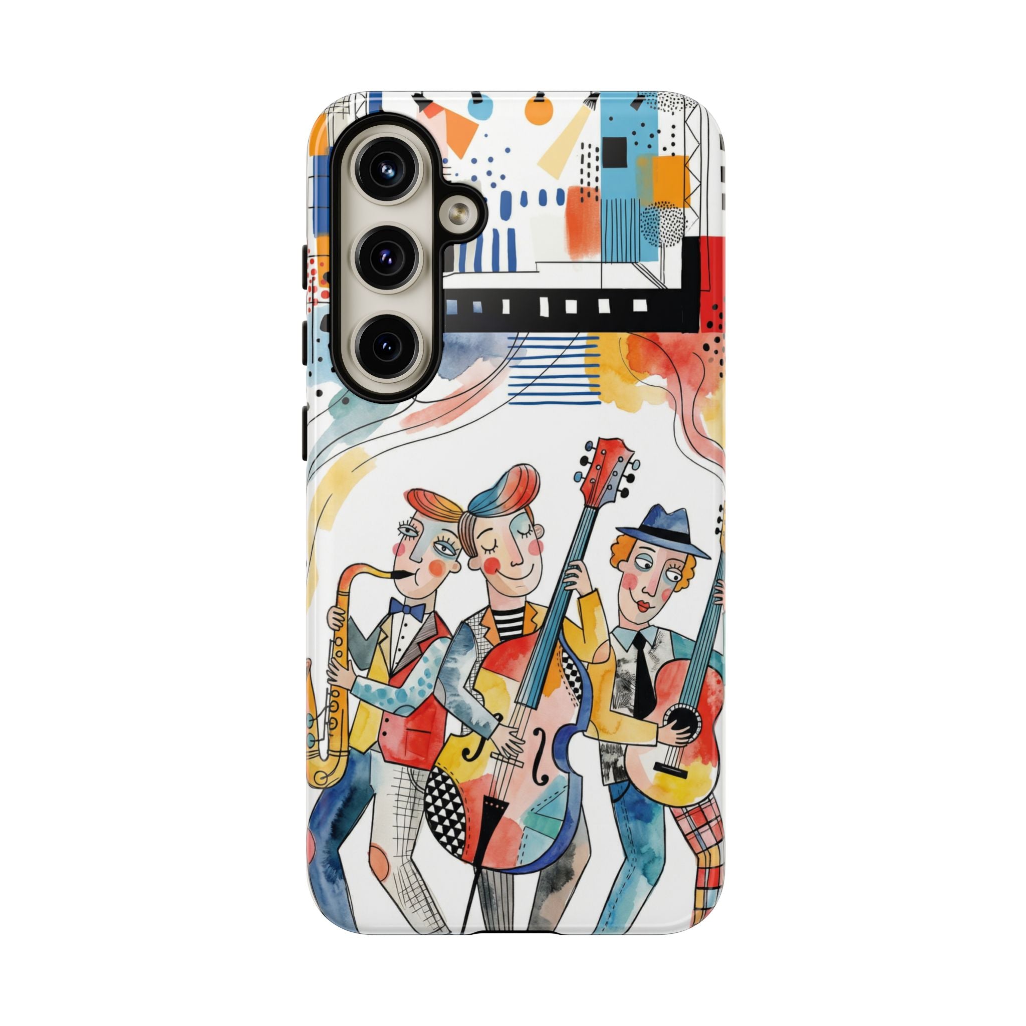 Musical Trio Illustrated Samsung Galaxy Phone Case | Colorful Jazz Band Art Phone Cover