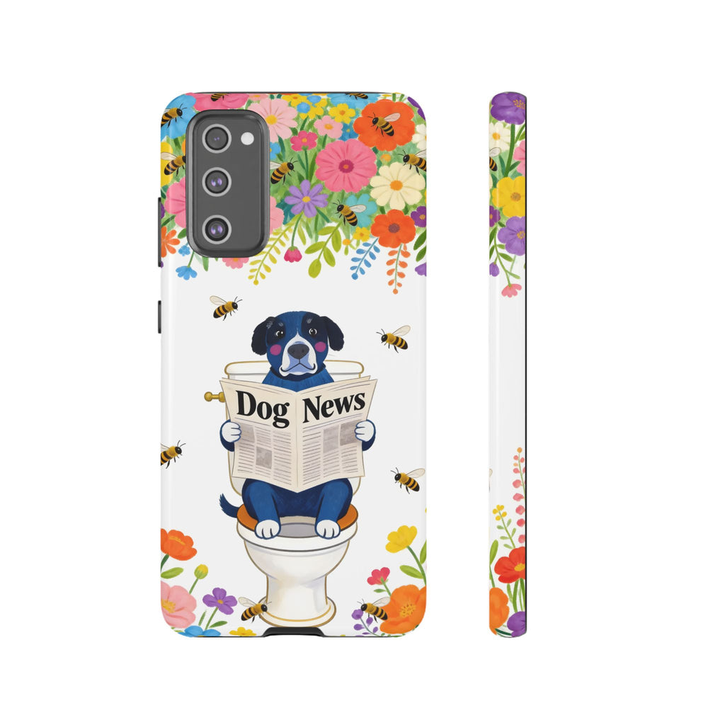 Dog News Floral Samsung Galaxy Phone Case | Cute Dog on Toilet Pattern, Spring Floral